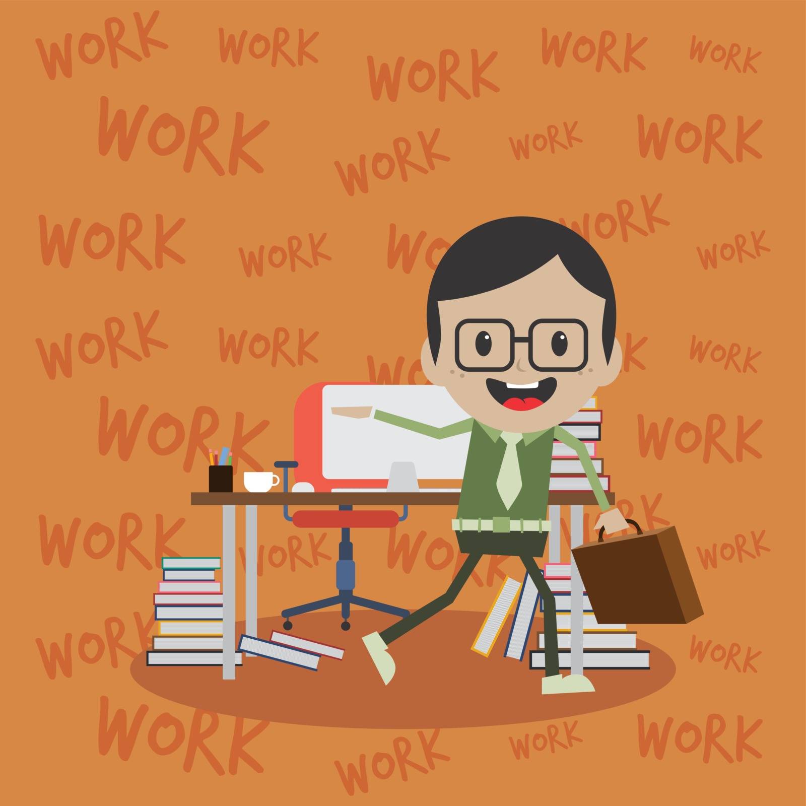 office worker on the job full task employee cartoon by vector1st