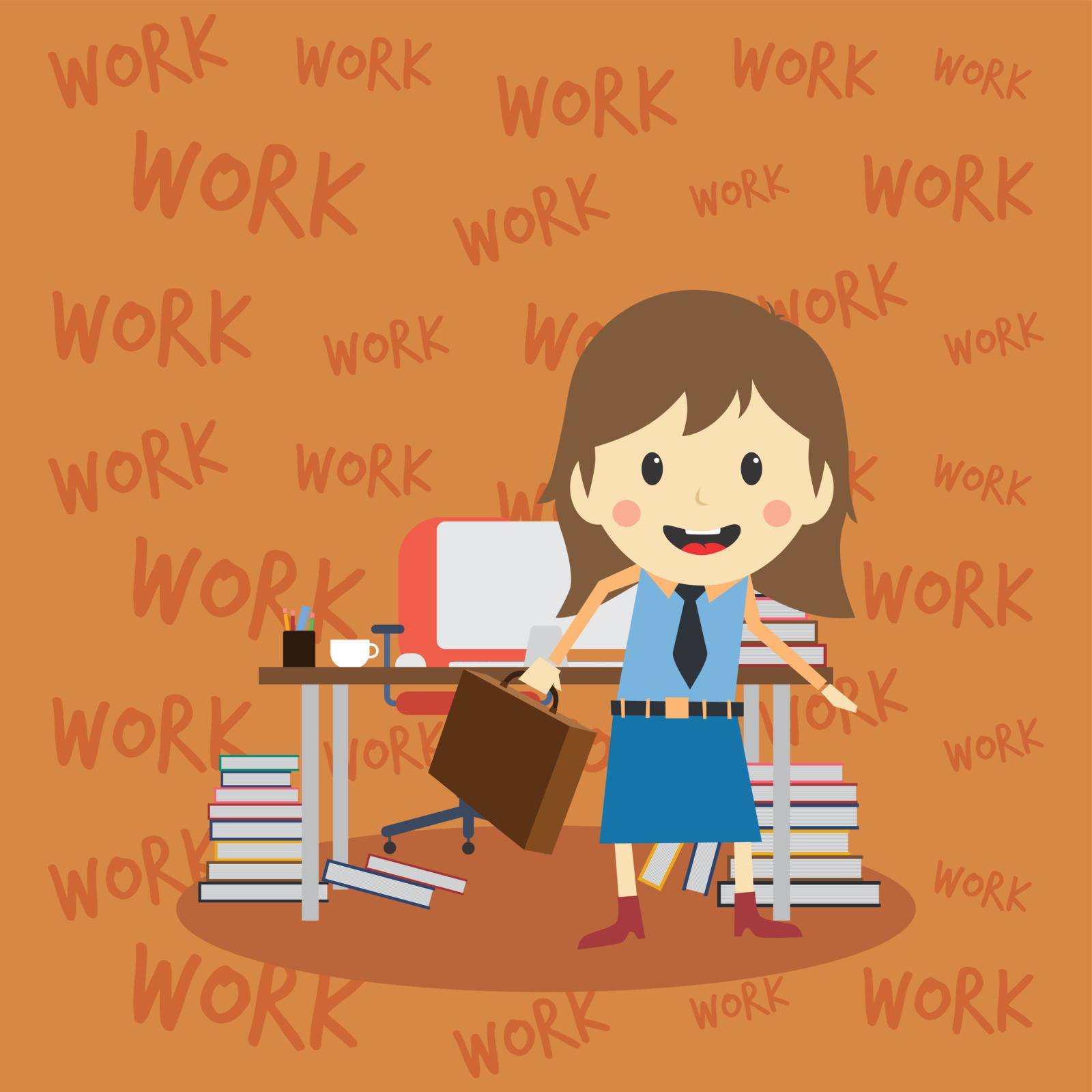 office worker on the job full task employee cartoon by vector1st