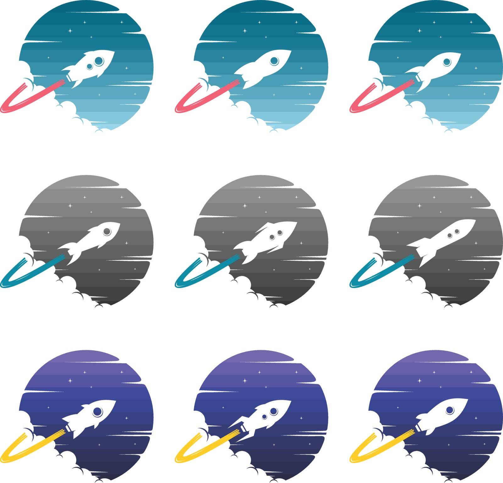 rocket ship launch space travel sign badge label logo set vector