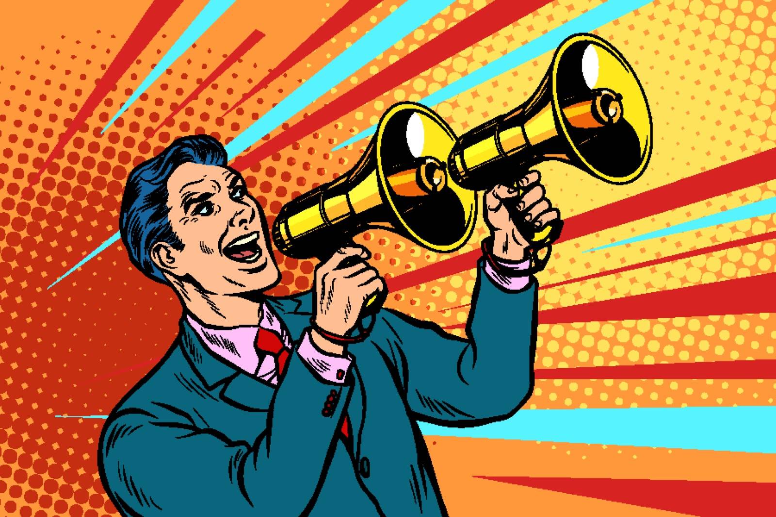 businessman with a megaphone. announcement advertising by studiostoks