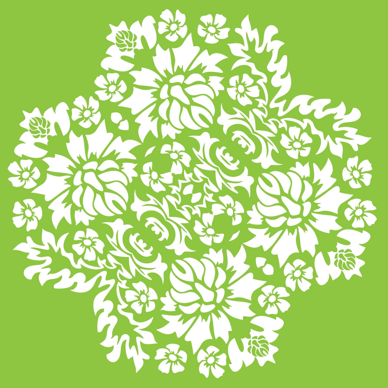 Damask seamless floral pattern. Royal wallpaper. Flowers, leaves on a green background. EPS 10