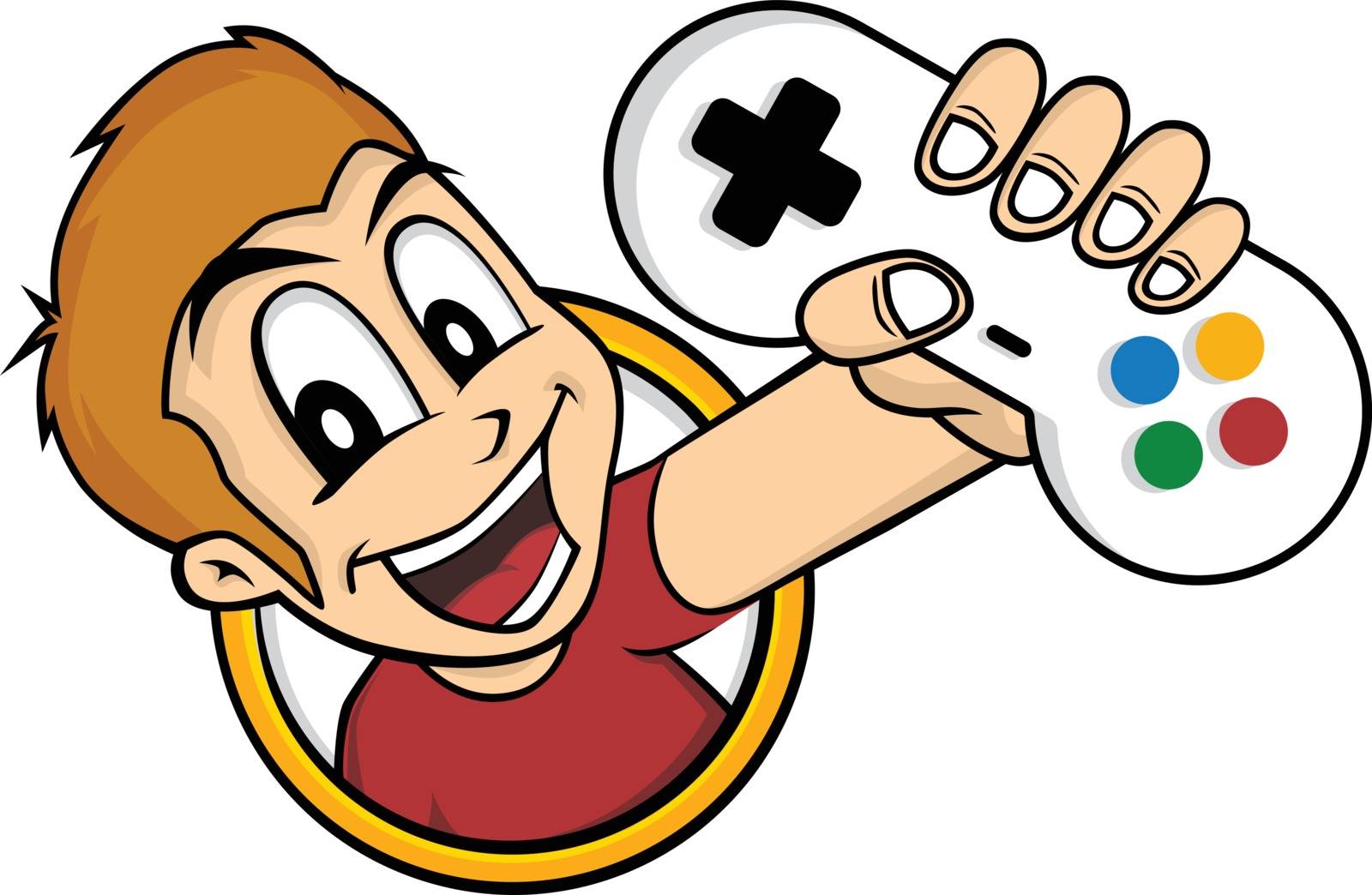 man holding game console joystick controller logo brand vector