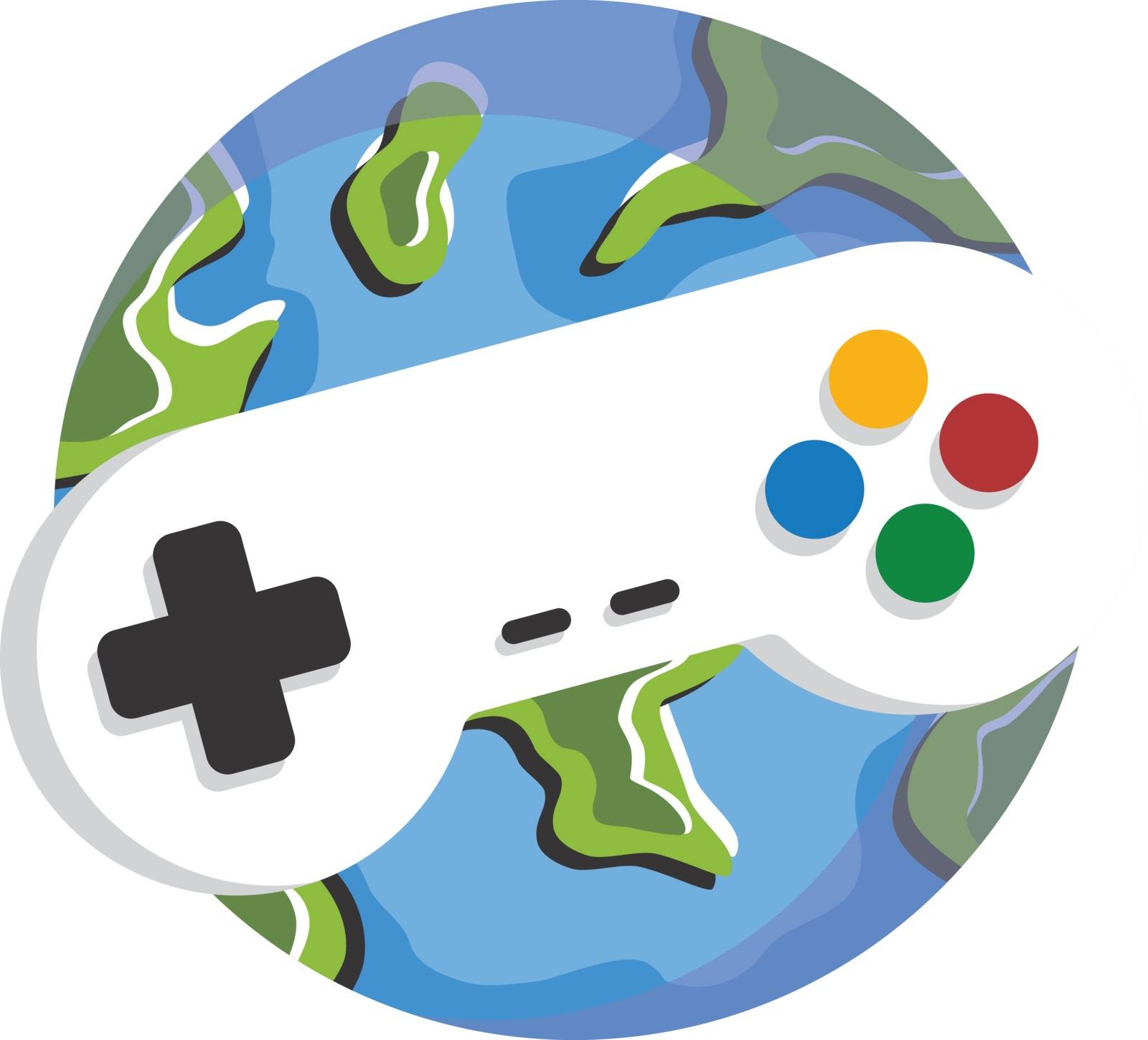 world gamer earth game console joystick controller logo vector art