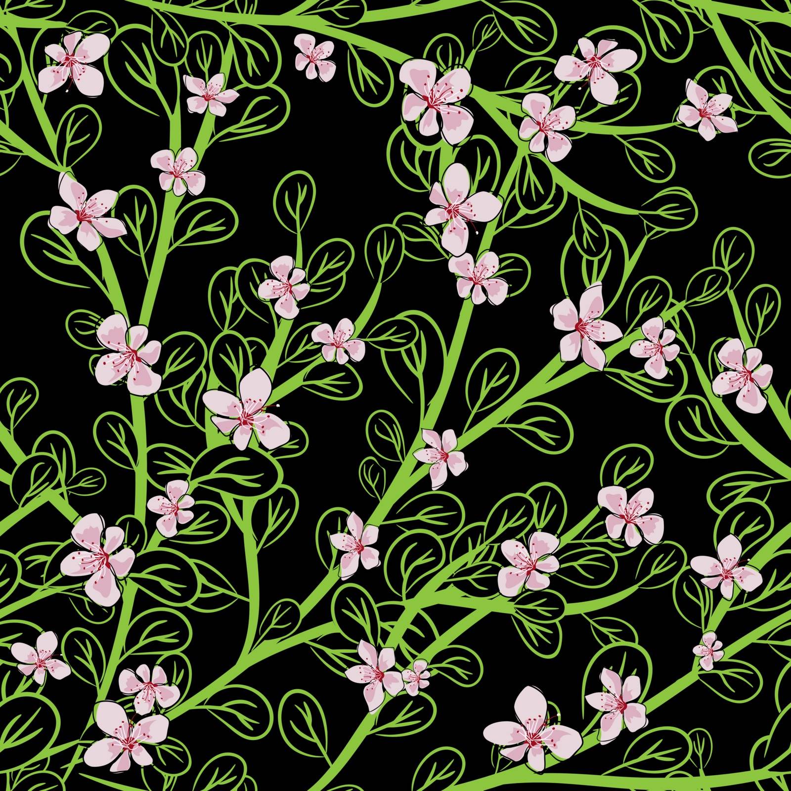 Branch with green leaves and sakura seamless vector illustration eps 10