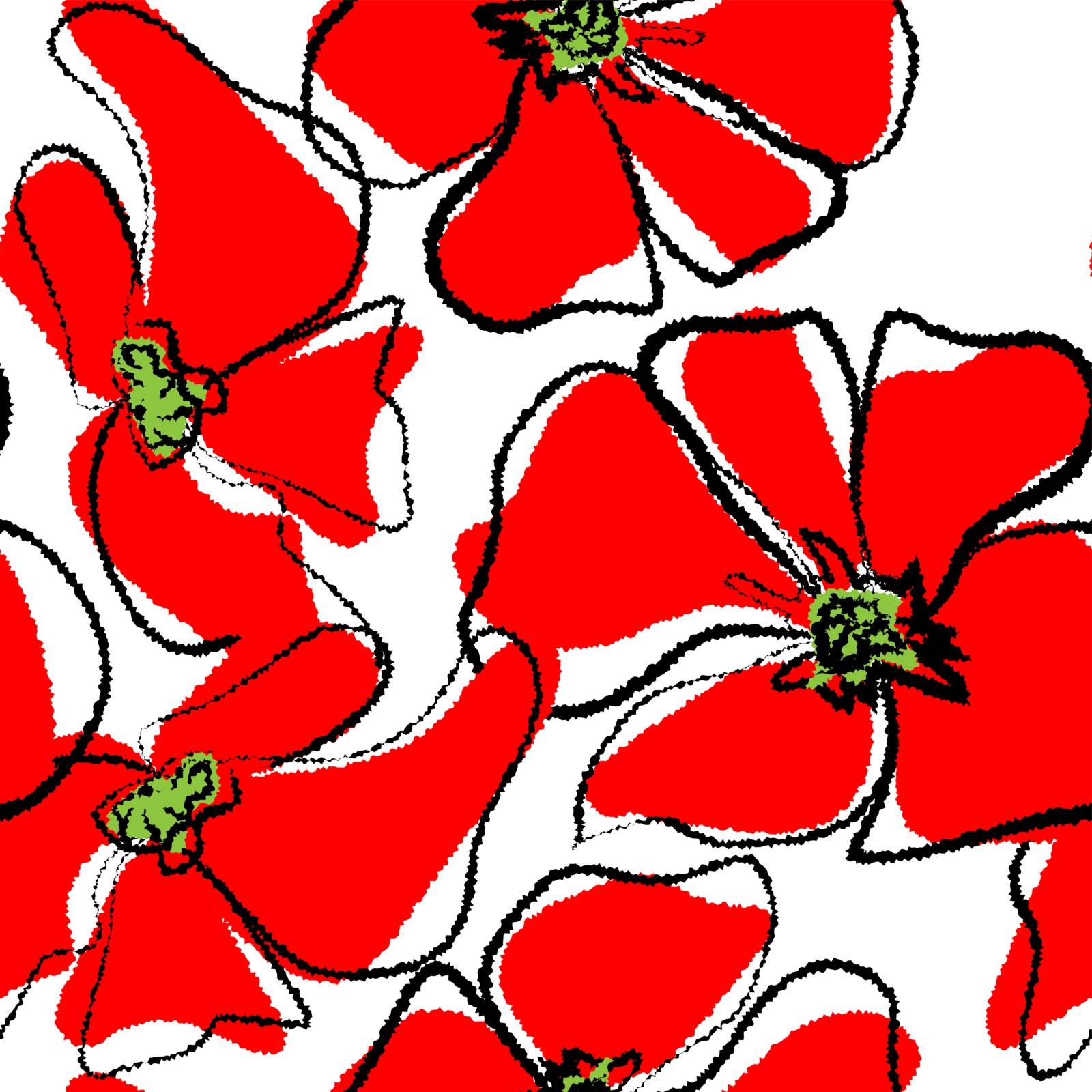 Poppies seamless in sketch style on seamless background. Wrapping paper. Colorful vector illustration. Wallpaper background. Decorative floral pattern.