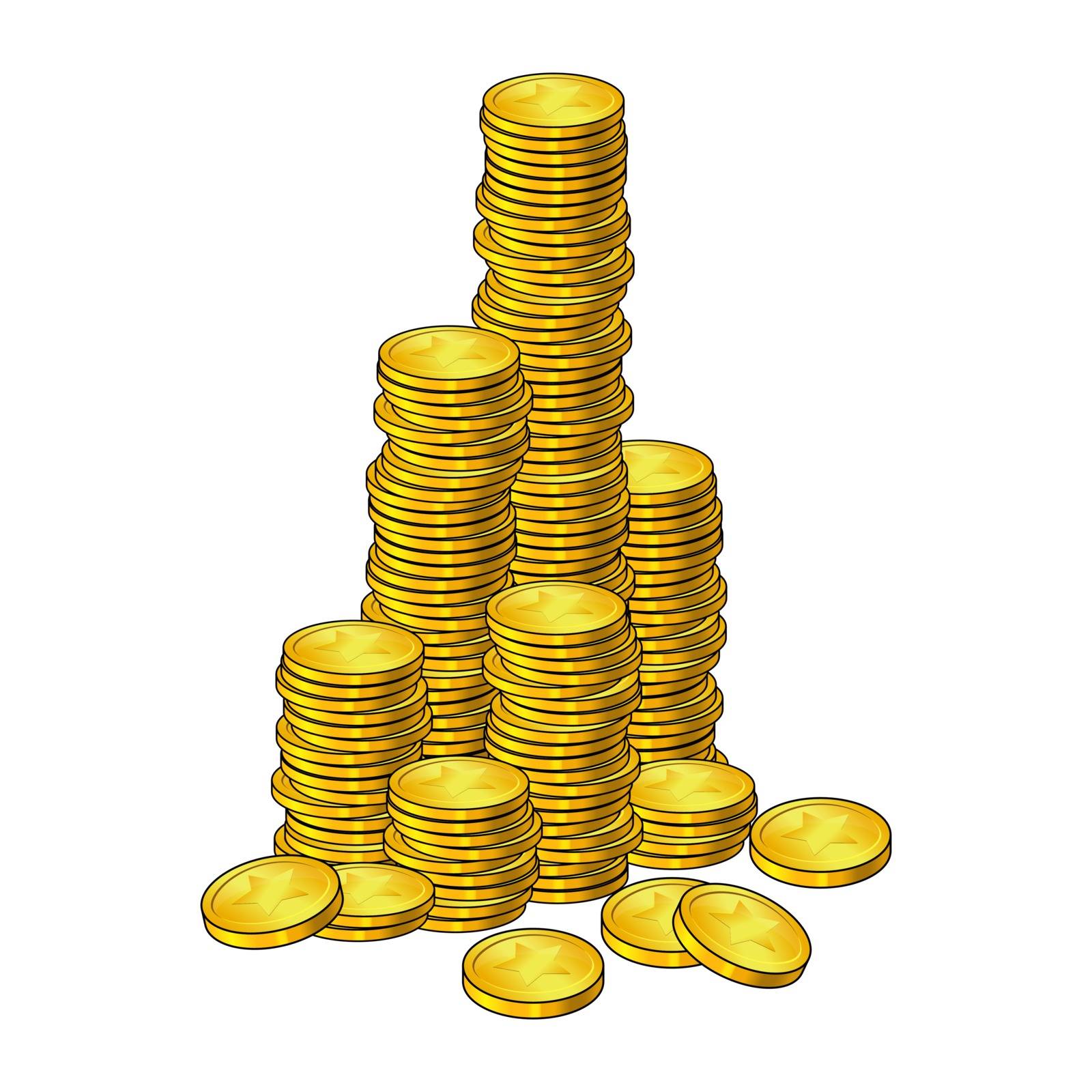 Coins mountain cartoon style.  Isolated icon. On white background. pile,stack of gold money. Big Cash column,tower.