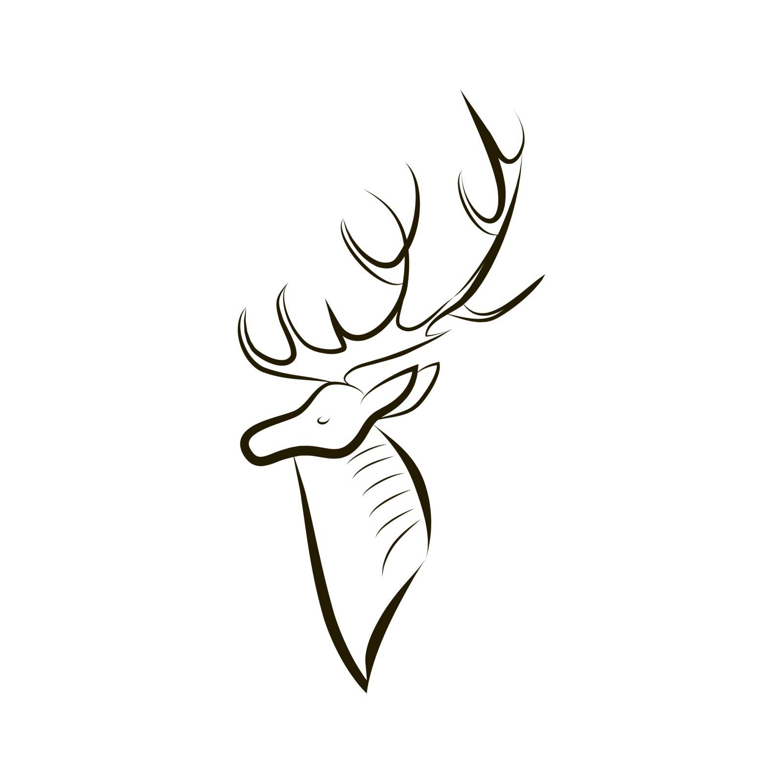 Hand drawing silhouette of deer head. Side view. Graceful minimalism style. Black and white emblem, logo. Vector graphics illustration of animals for wedding, anniversary, birthday, invitation. EPS 10