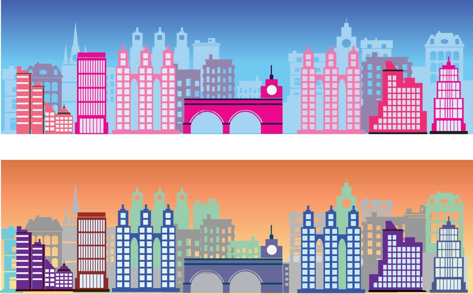 Colored silhouette of the city