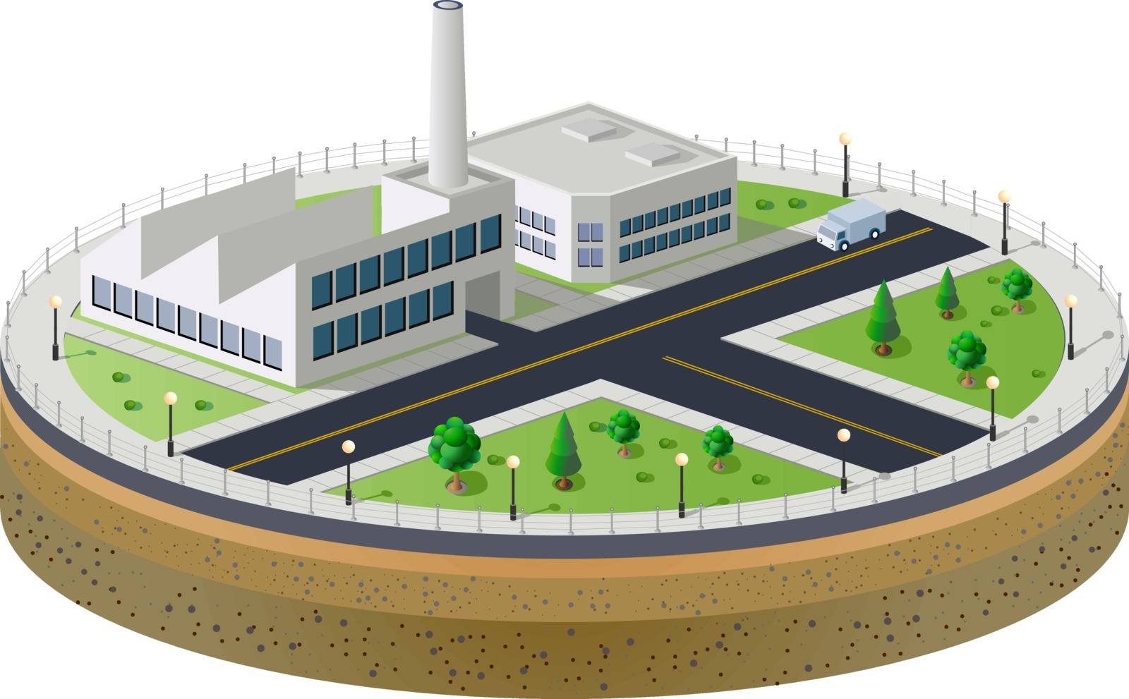 Industrial plant  in isometric view with the landscape