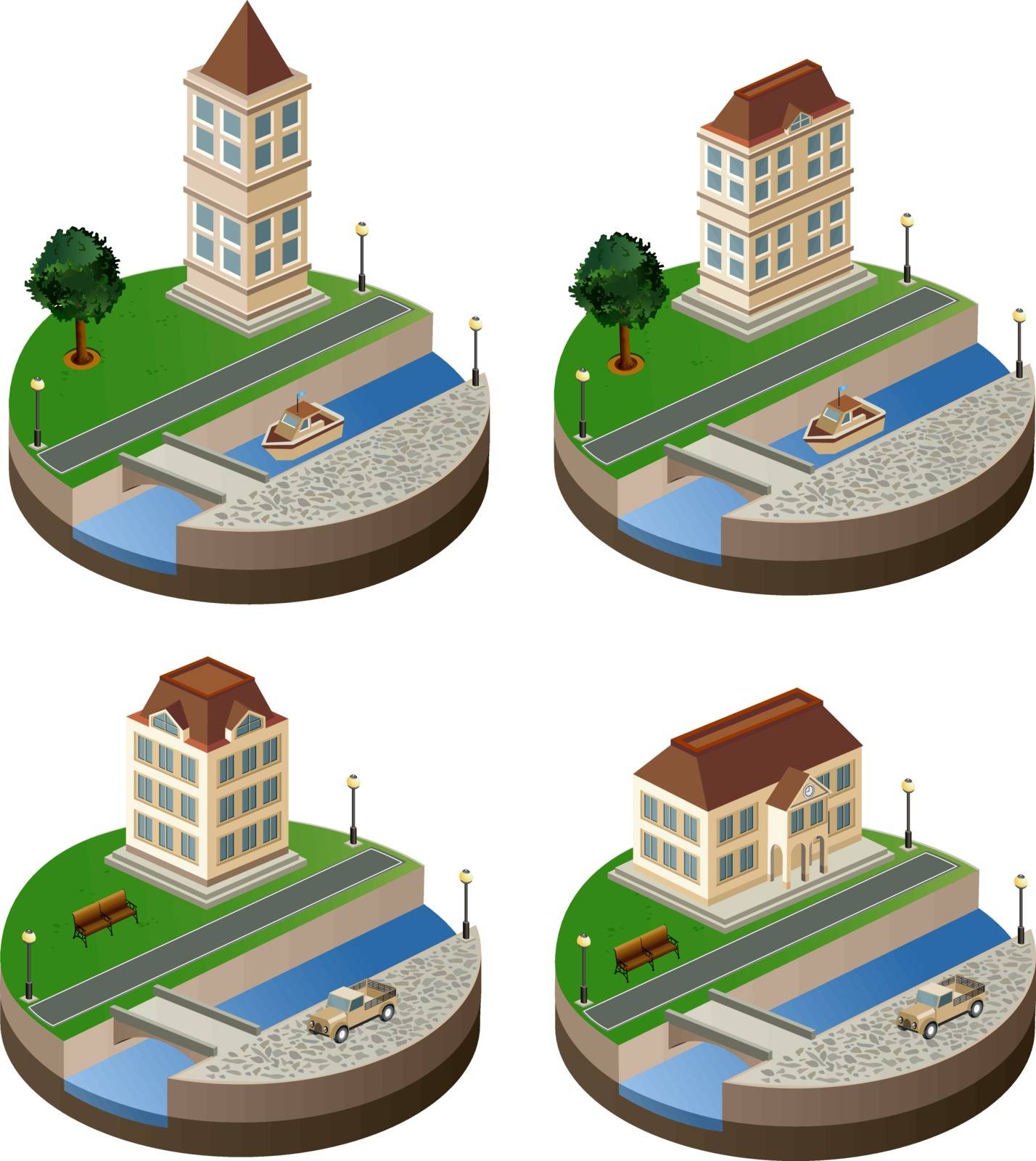 Set of vector elements of the urban landscape of isometric