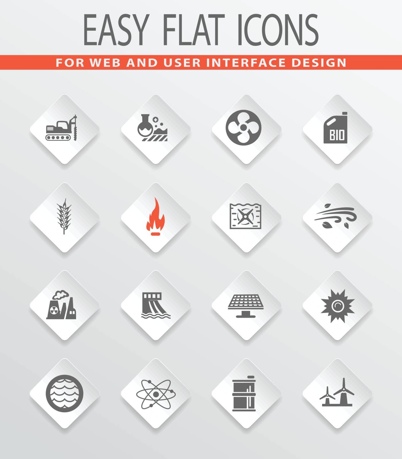 Fuel Power generation flat vector icons for user interface design