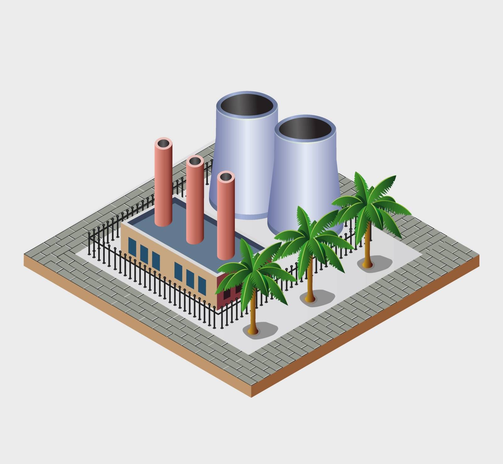 Industrial town in isometric view with the landscape