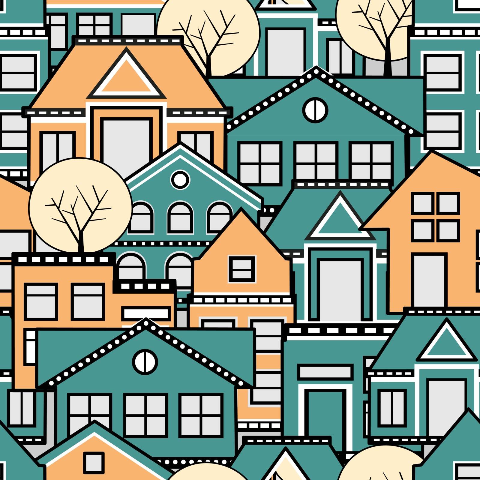 Seamless city pattern. The structural pattern of the urban subject of repeated homes.