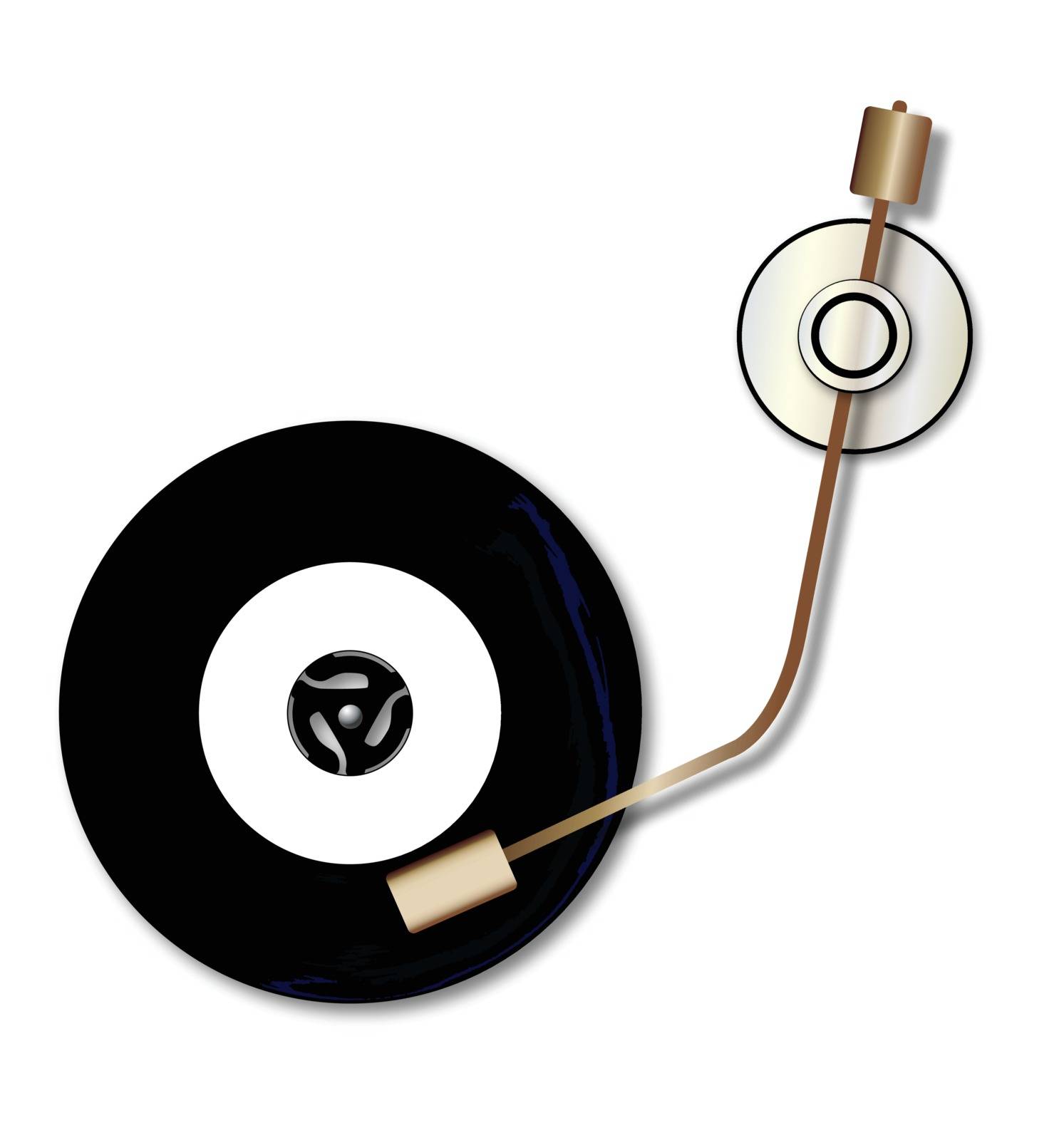 A typical vinyl record with a blank labell turning on a record player over a white background.