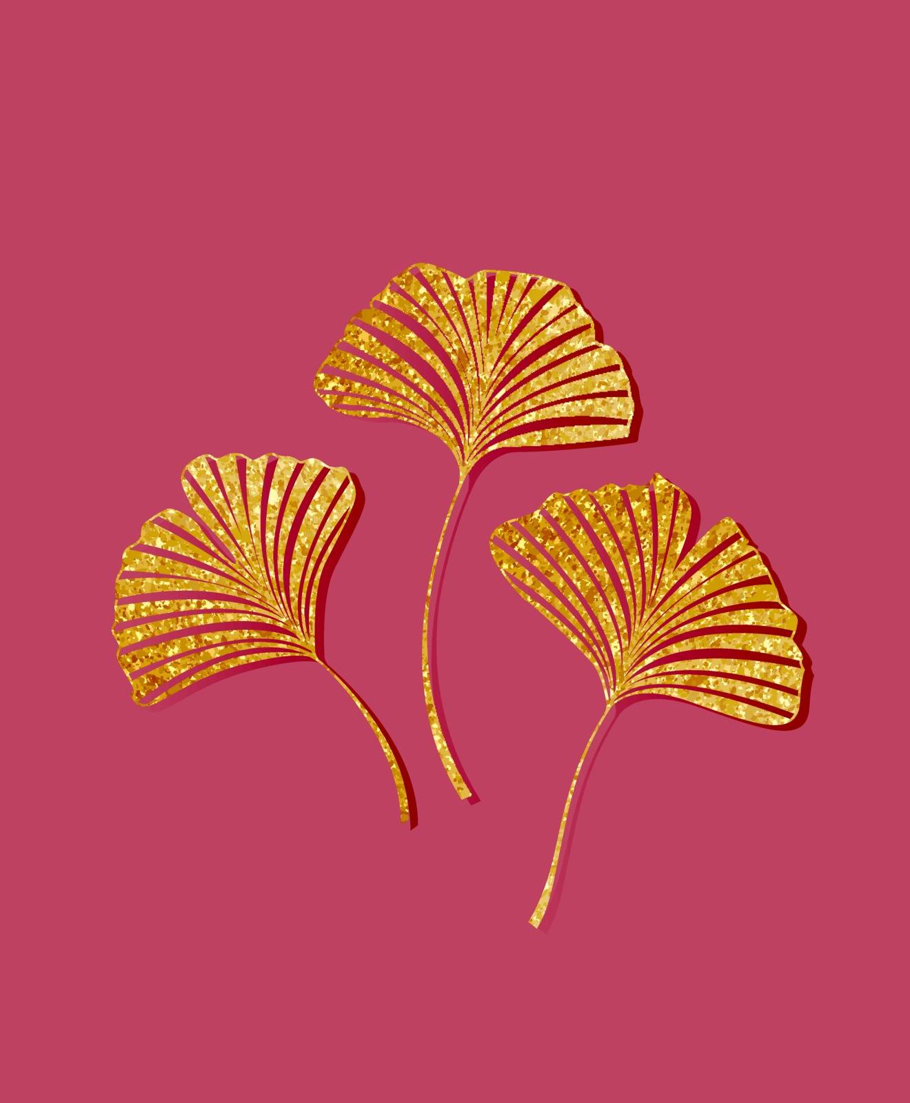 Vector illustration of ginkgo biloba leaves. Background with golden leaves. Ginkgo branches for invitations