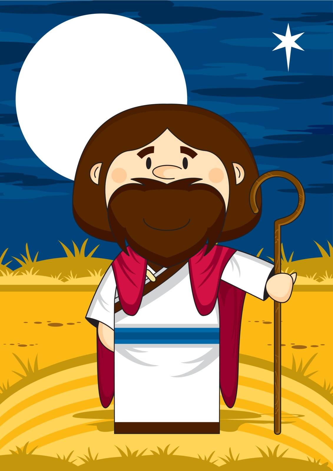 Adorably Cute Cartoon Jesus Christ by Moonlight Scene Biblical Illustration by Mark Murphy Creative