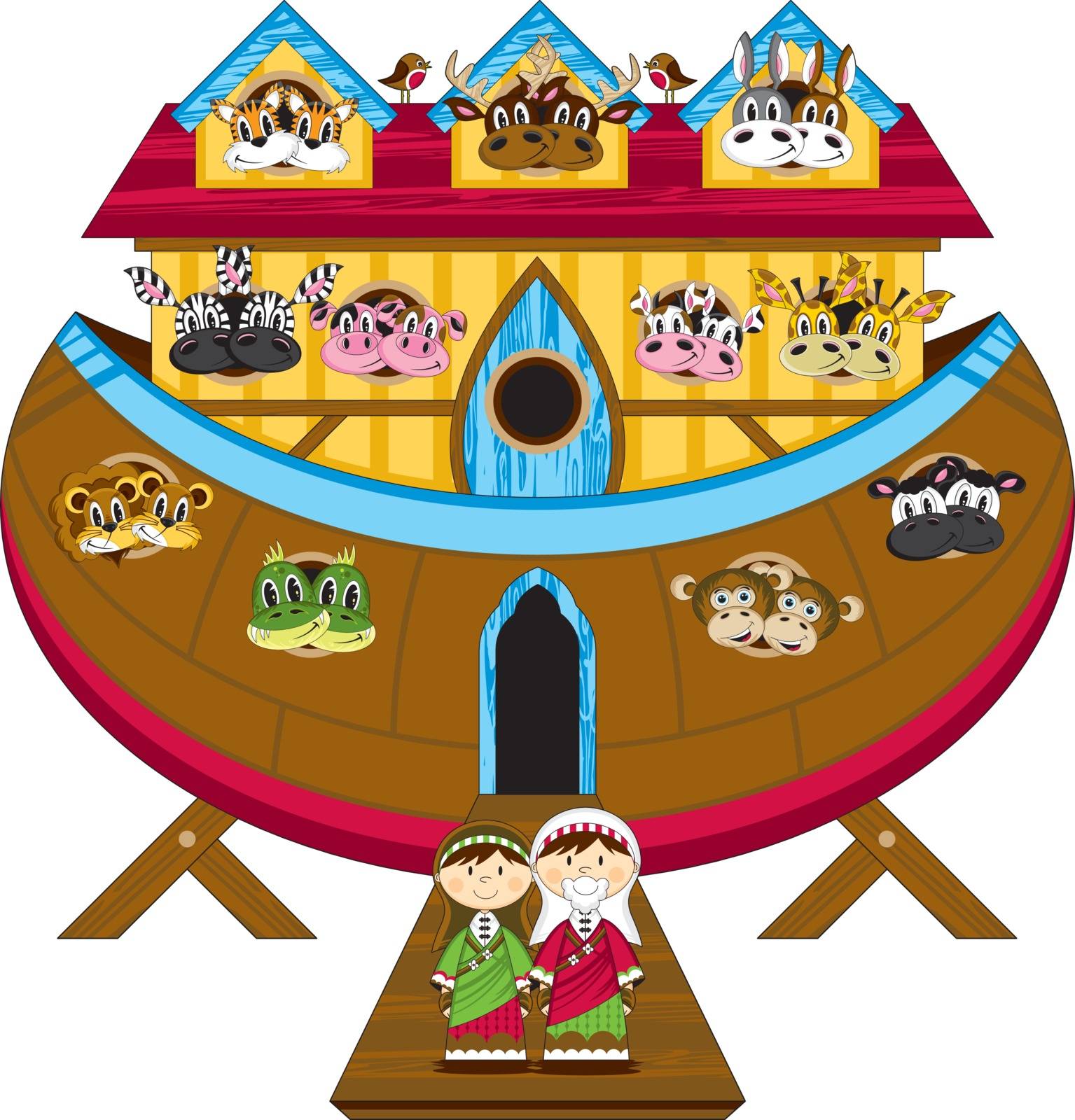 Cartoon Noah and the Ark with Animals by markmurphycreative