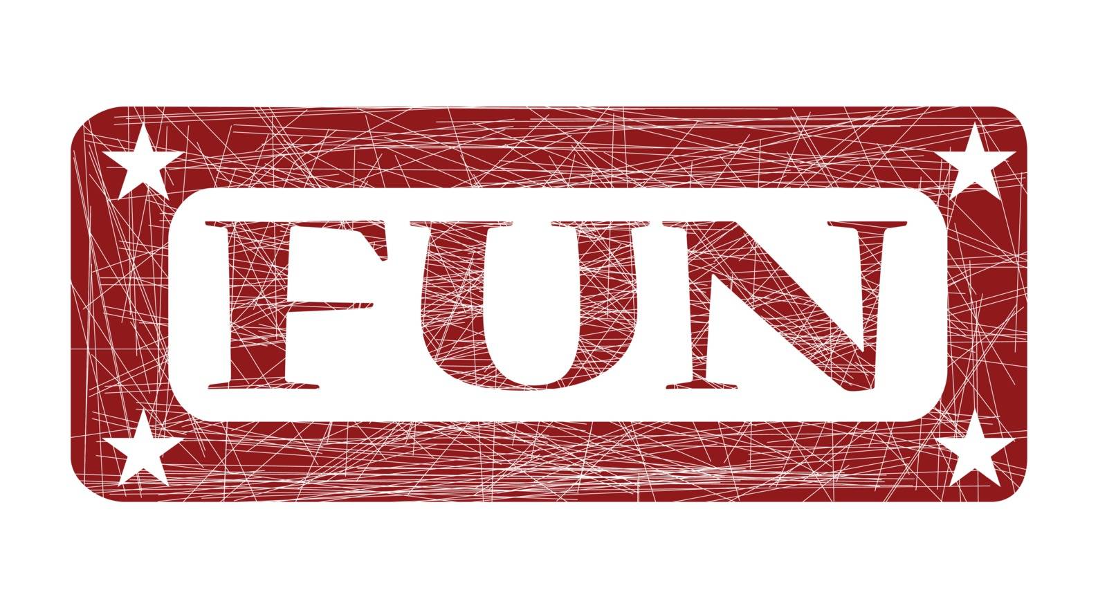 A grunged red ink stamp with the word fun over white