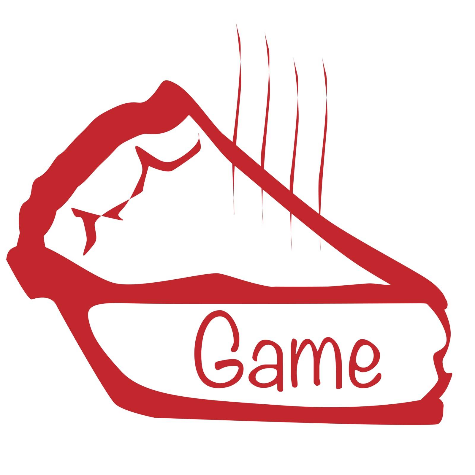 Cartoon depiction of a hot game pie slice over a white background