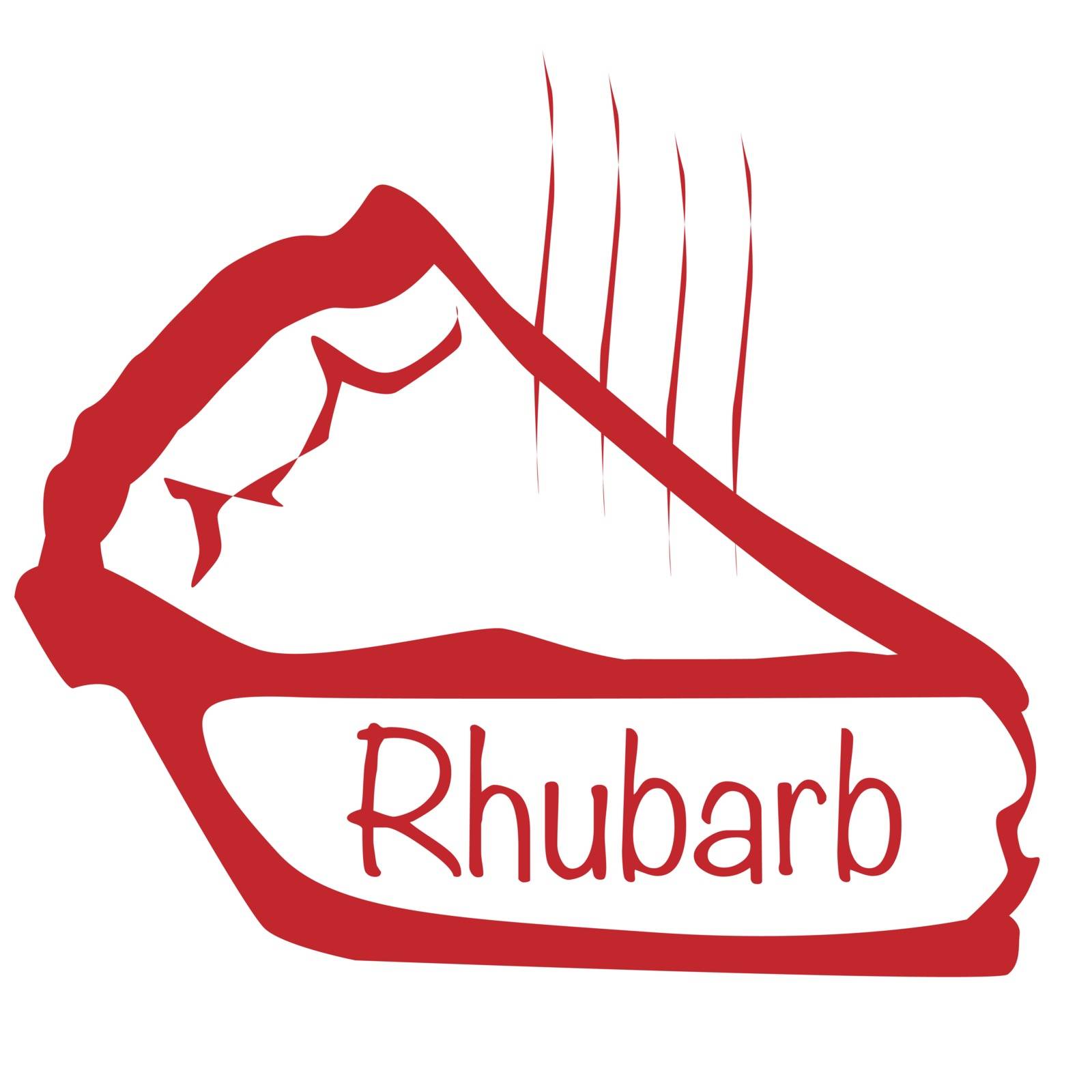Cartoon depiction of a hot Rhubarb pie over a white background