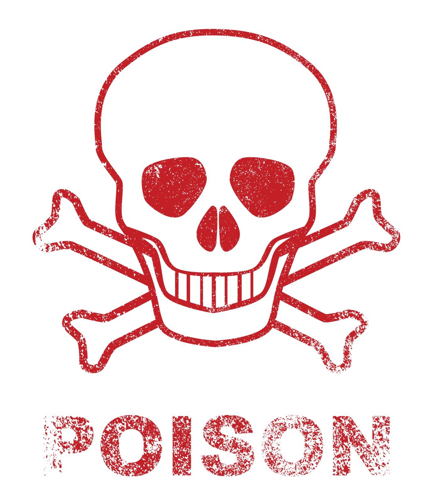 Skull and crossbones poison sign as a red ink stamp