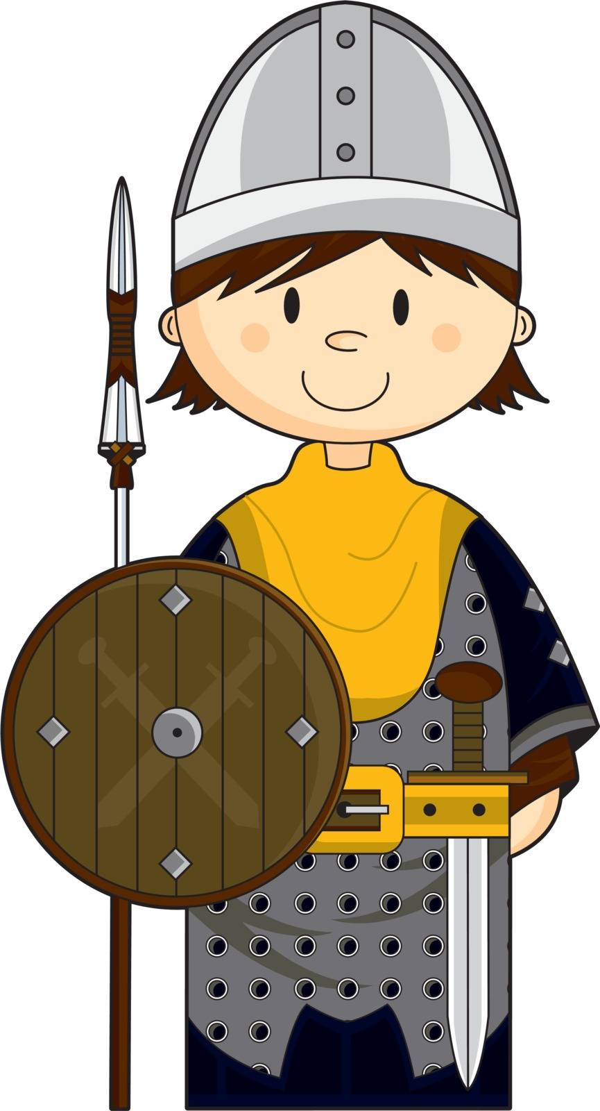 Cute Cartoon Medieval Soldier with Spear and Shield by Mark Murphy Creative