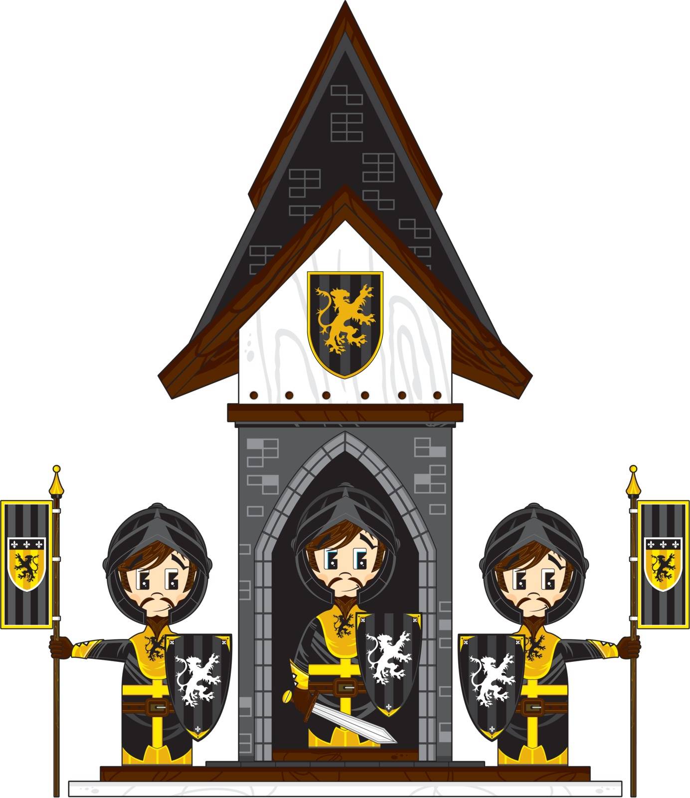 Cute Cartoon Medieval Crusader Knights with  Flags at Guard Post - by Mark Murphy Creative