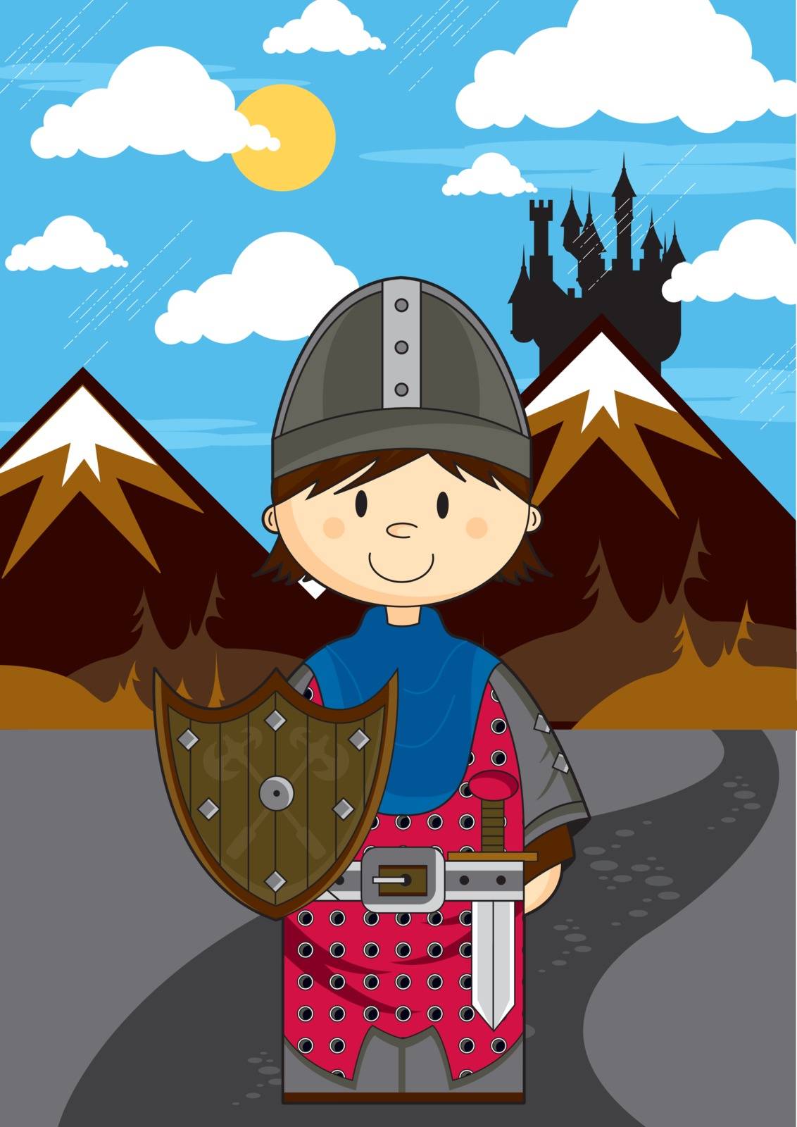 Cute Cartoon Medieval Soldier with Sword and Shield Illustration - by Mark Murphy Creative