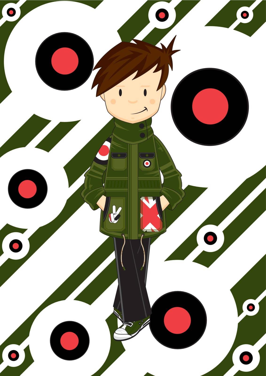 Keep the Faith with this Cool Mod Boy in Parka Jacket on a Target Patterned Background - by Mark Murphy Creative