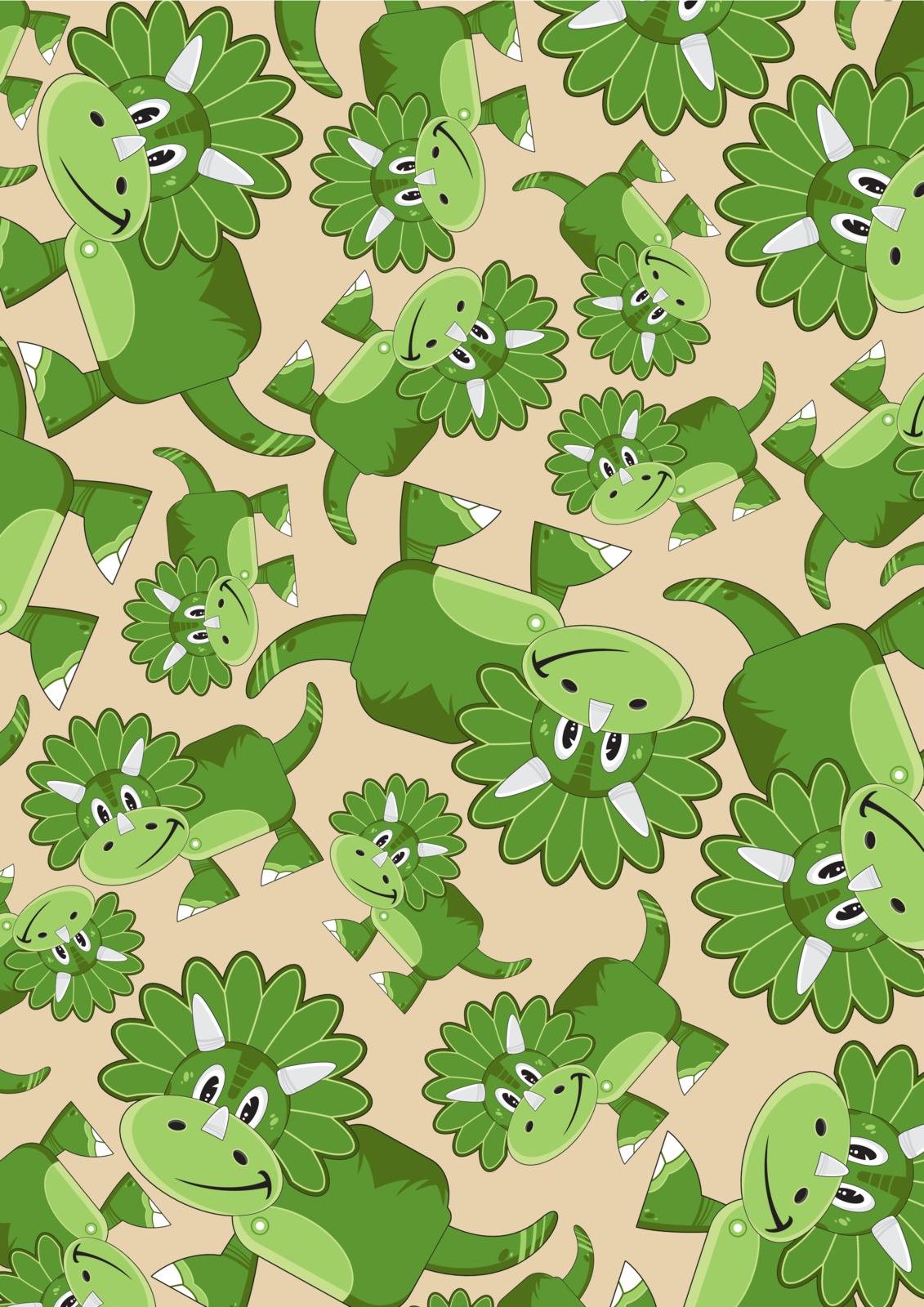 Adorably Cute Cartoon Triceratops Dinosaur Pattern Illustration - by Mark Murphy Creative