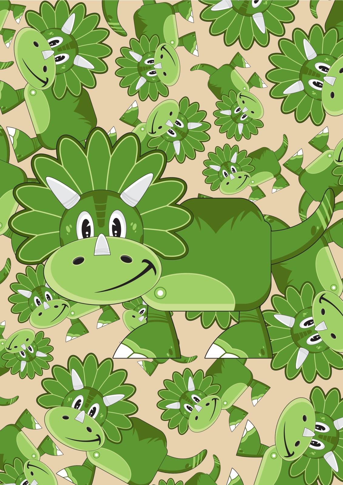Adorably Cute Cartoon Triceratops Dinosaur with Pattern Illustration - by Mark Murphy Creative