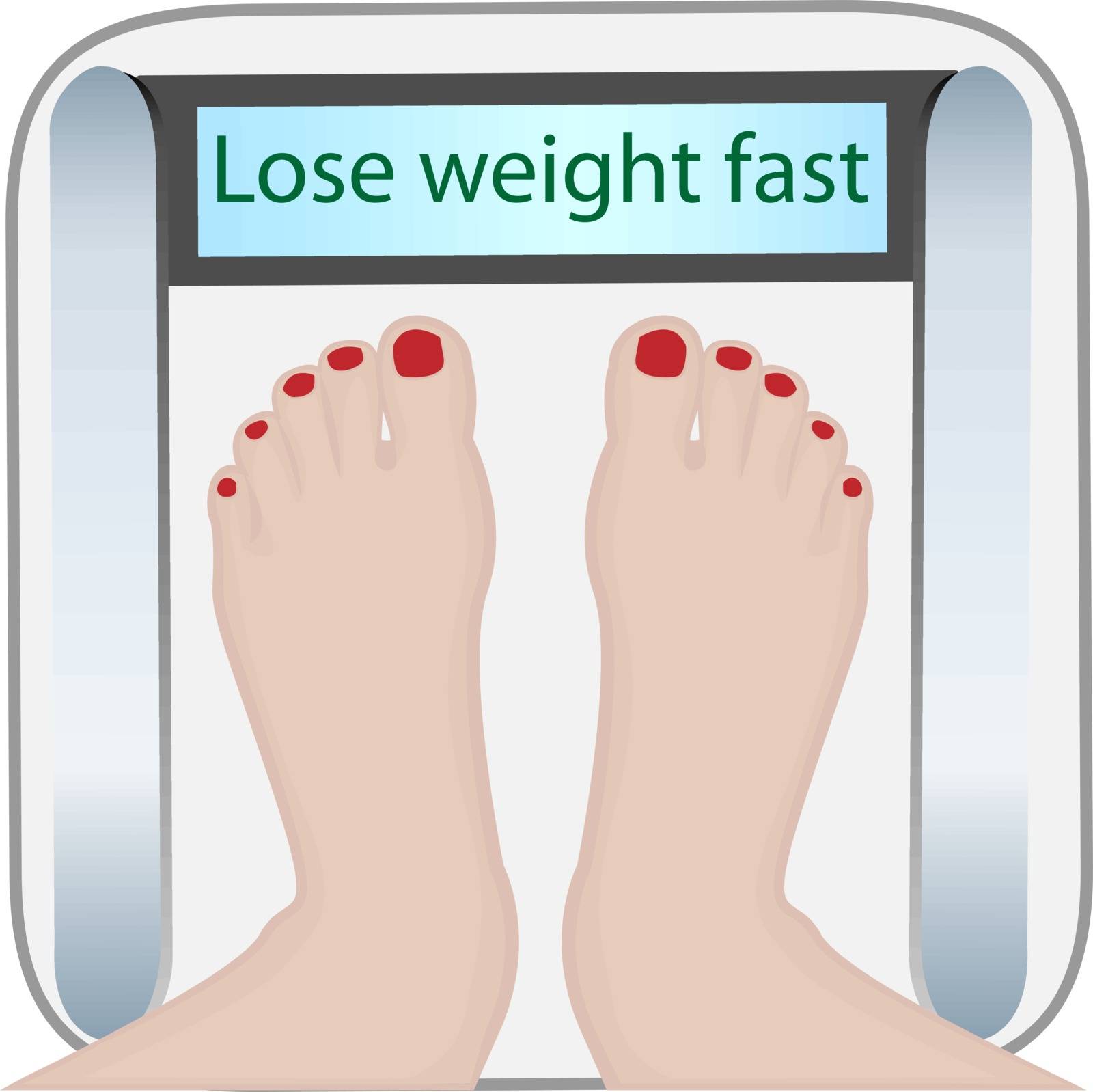Woman's feet on a weight machine. Overweight and lose weight concept.  vector illustration isolated on a white background