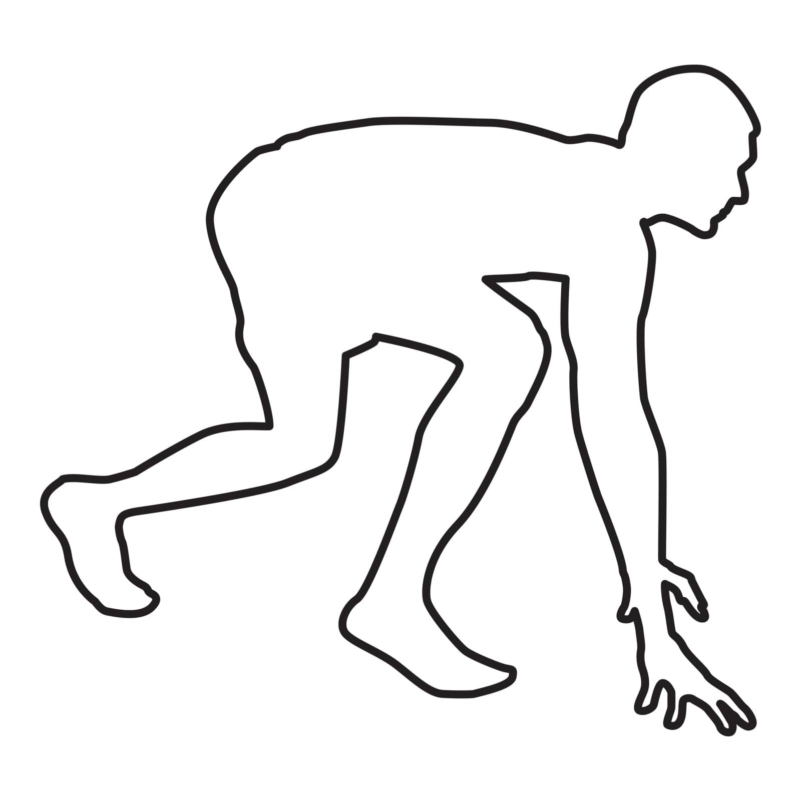 Runner preparing to start running Start running Runner in ready posture to sprint silhouette Ready to start icon black color vector illustration flat style simple image outline