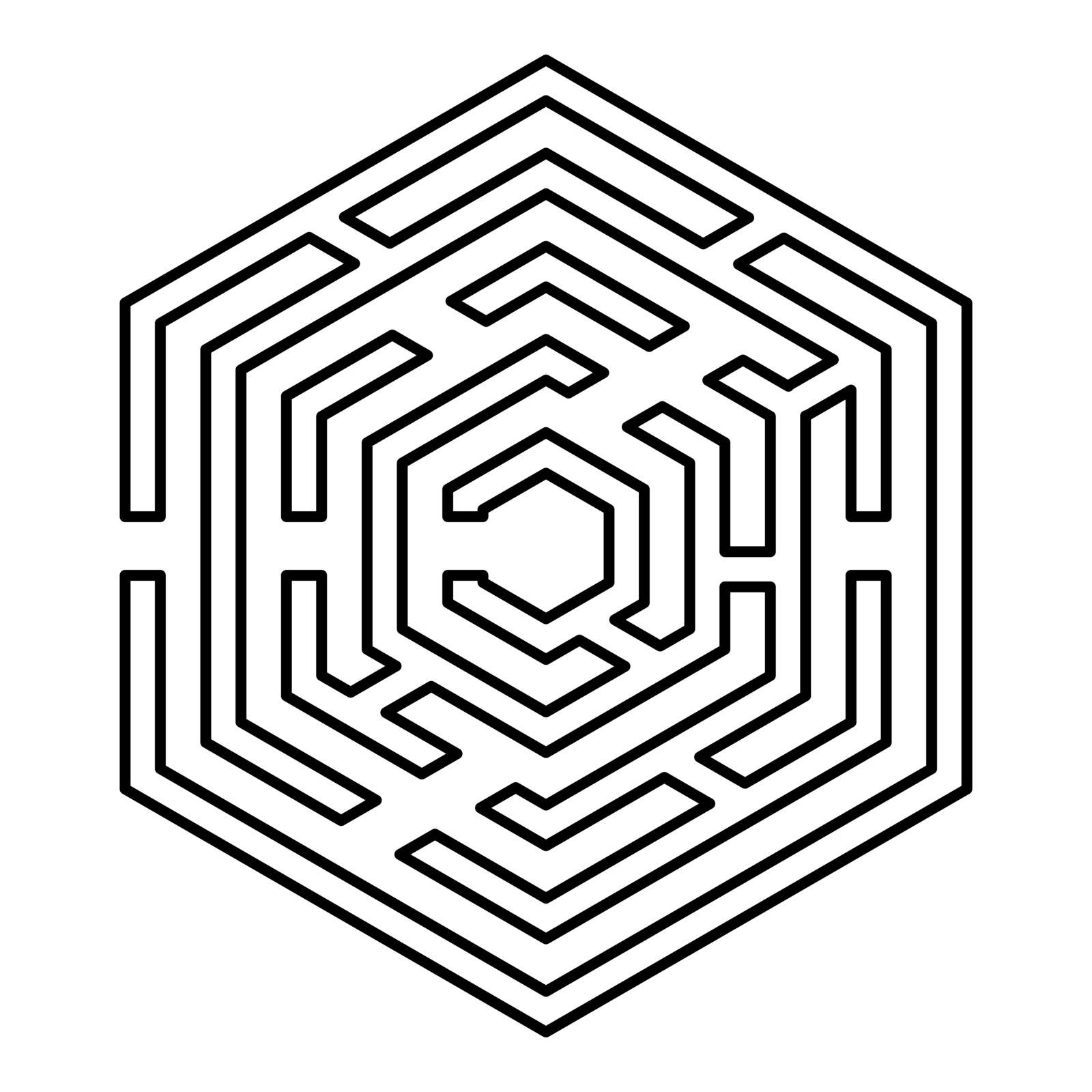 Hexagonal Maze Hexagon maze Labyrinth with six corner icon black color outline vector illustration flat style image by serhii435