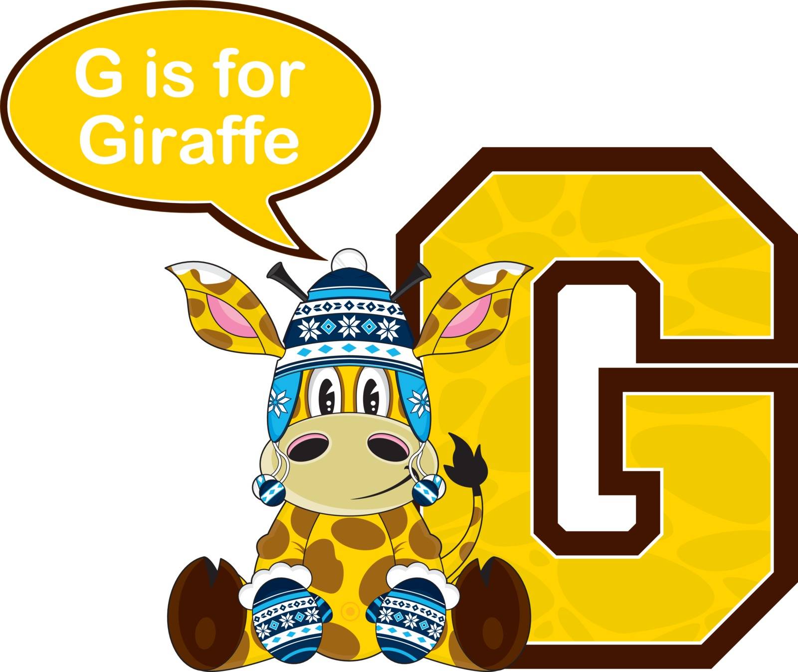 Cute Cartoon G is for Giraffe in Wooly Hat Alphabet Learning Illustration - By Mark Murphy Creative