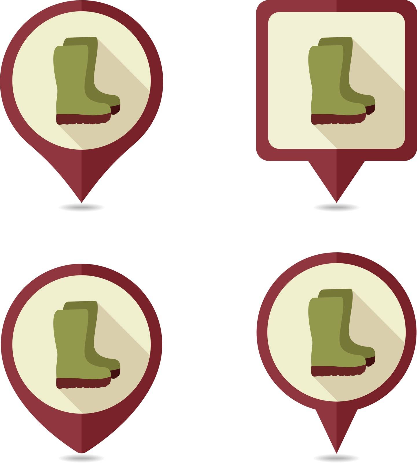 Rubber boots, gumboots, wellies flat vector pin map icon. Map pointer. Map markers. Garden, eps 10