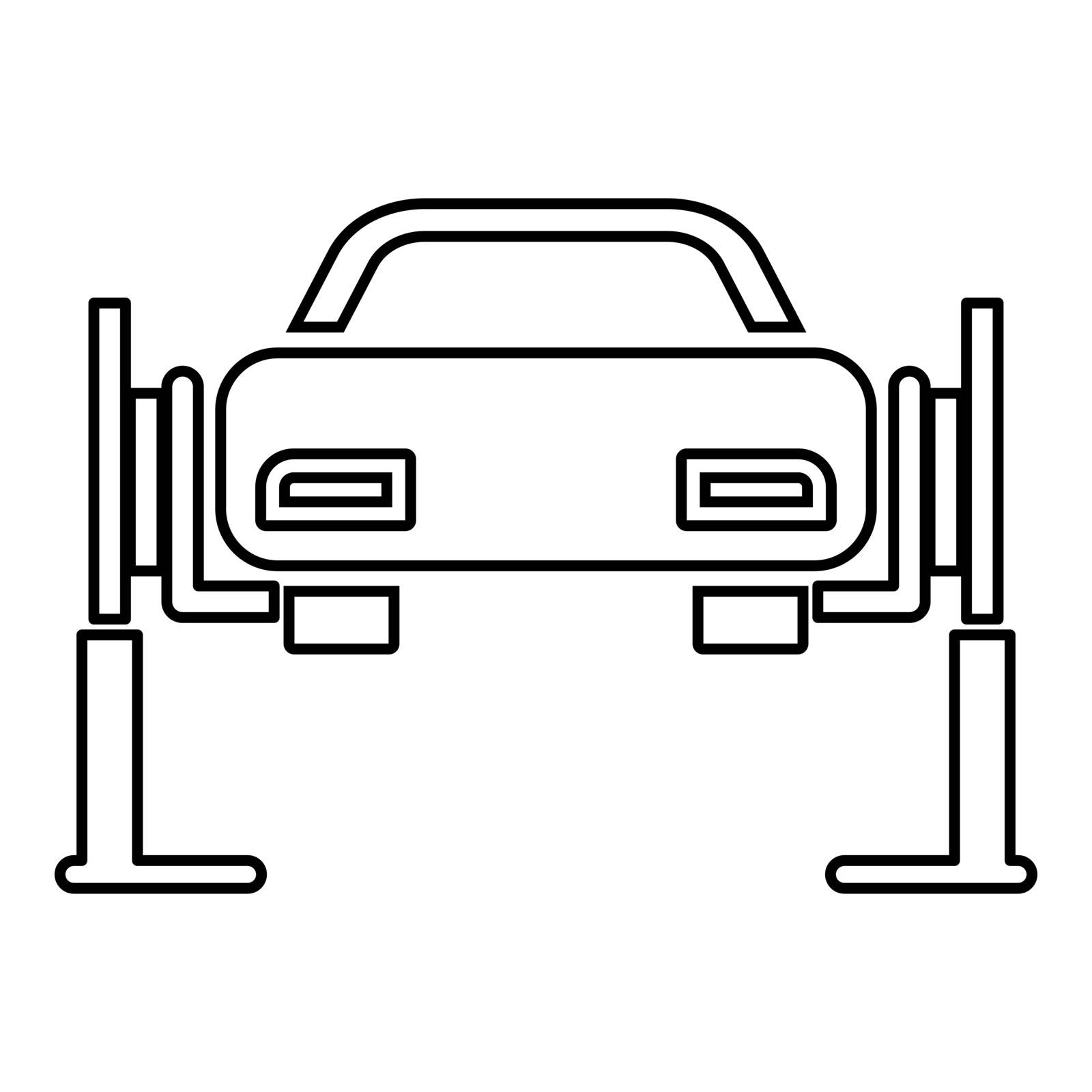 Car lift Car repair Service concept Car on fix lift Car lifted on auto lift icon outline black color vector illustration flat style image by serhii435