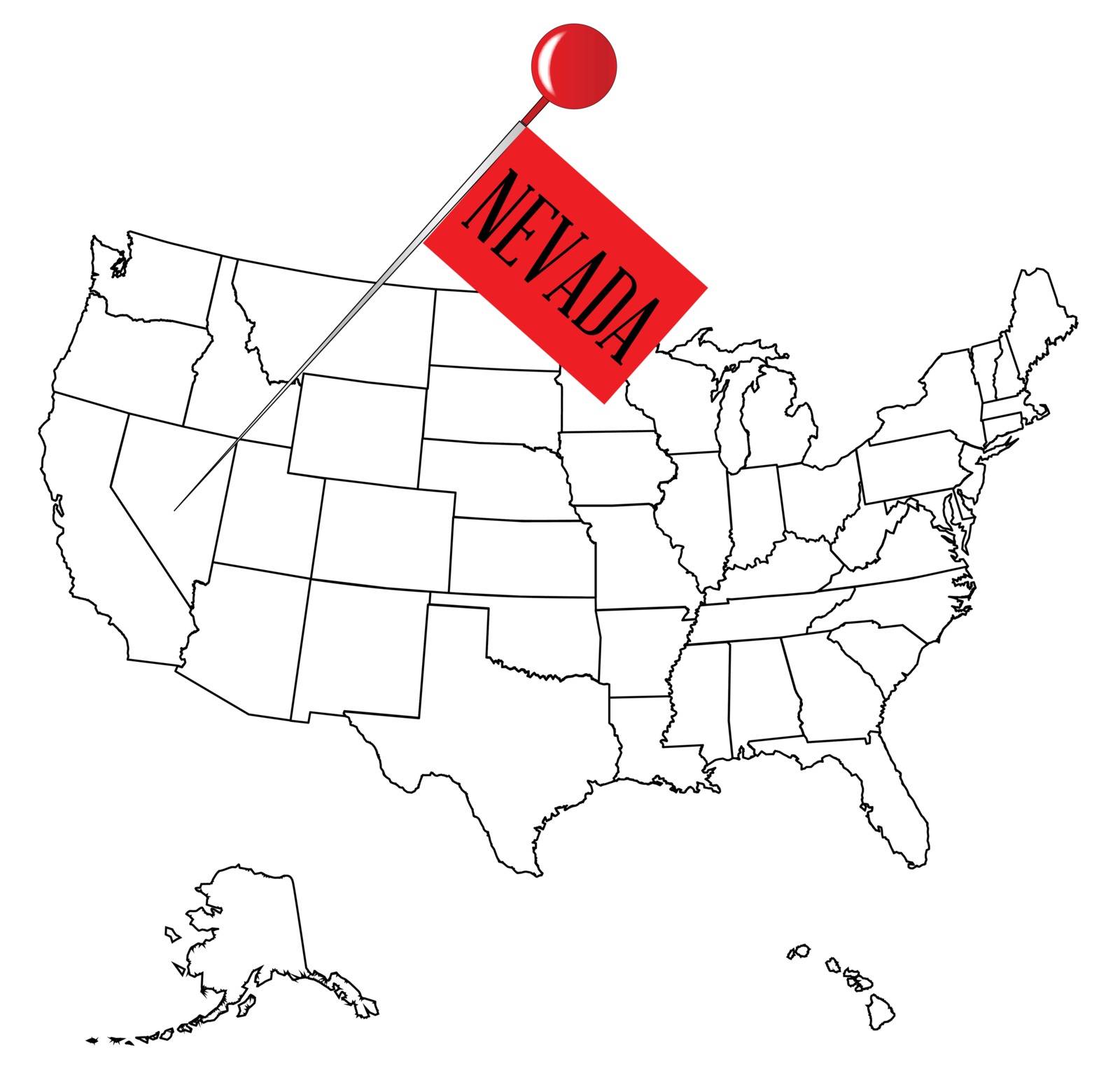 An outline map of USA with a knob pin in the state of Nevada