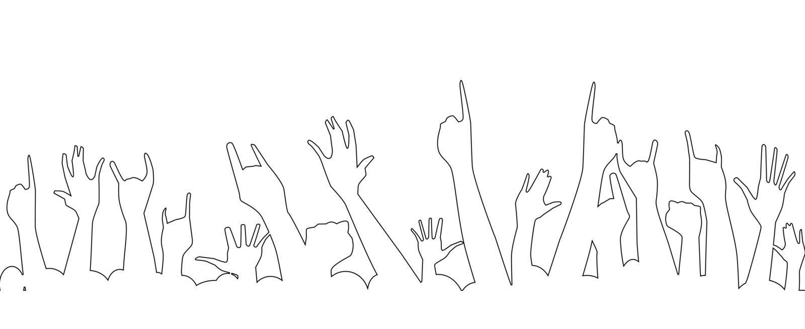 Hand outline raised in the air at a concert