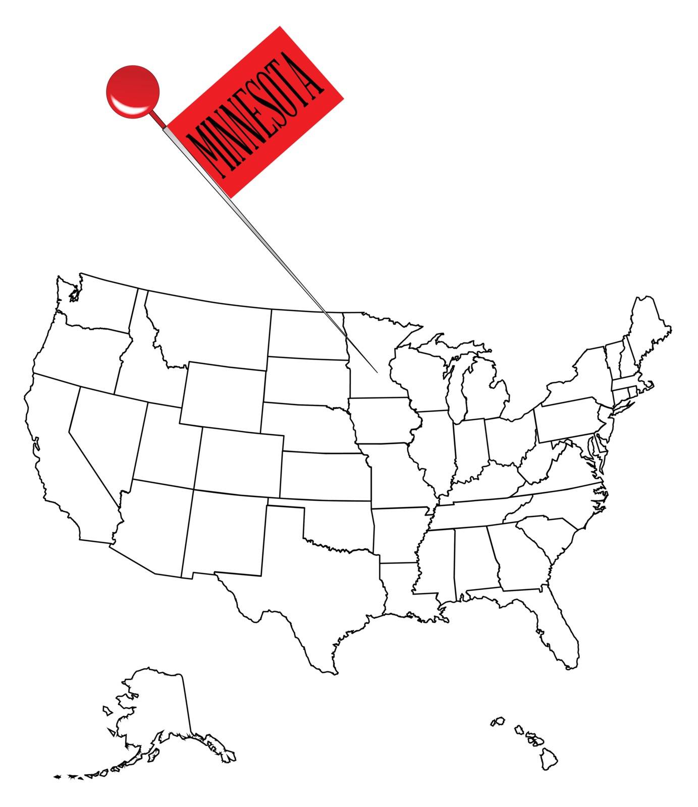 An outline map of USA with a knob pin in the state of Minnesota