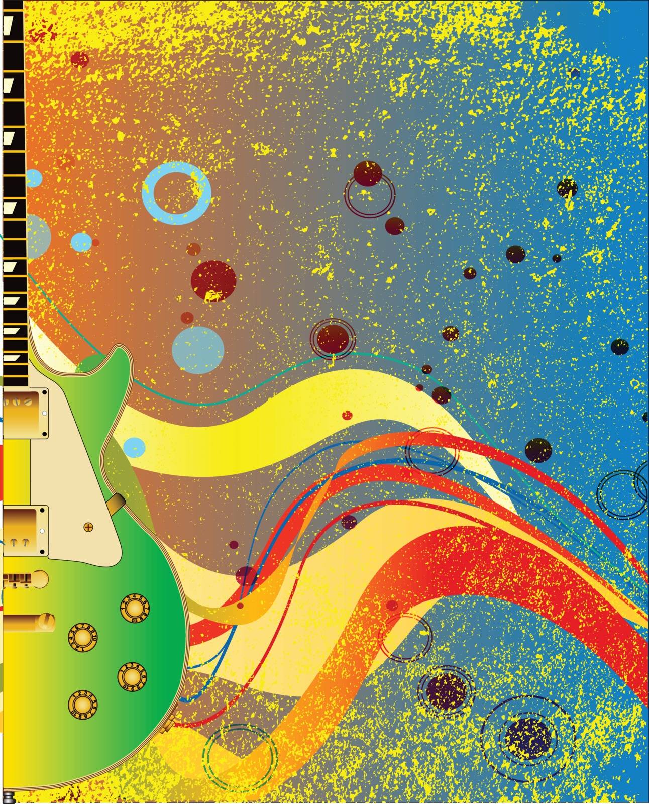 A jazzy solid electric guitar set on an abstract background