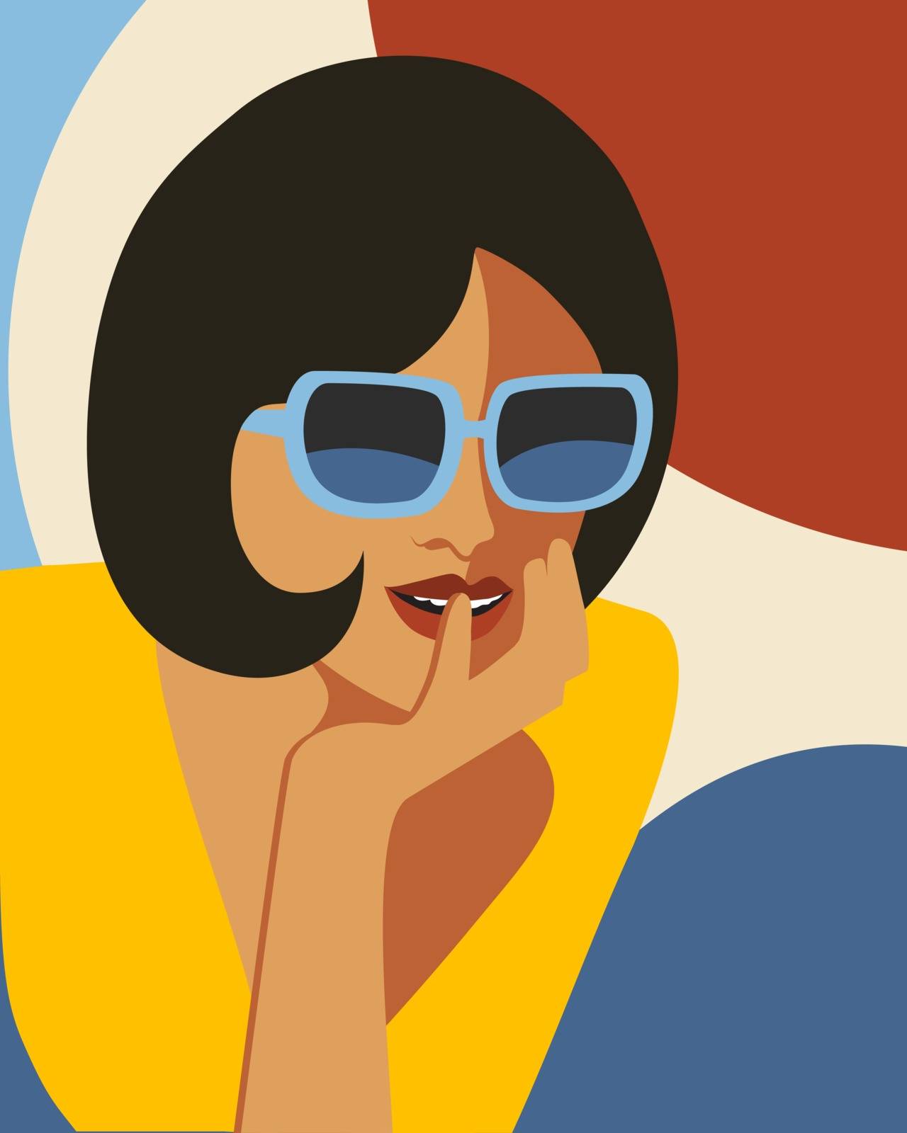 Fashion woman with sunglasses . Art portrait.  Flat design. Vector.