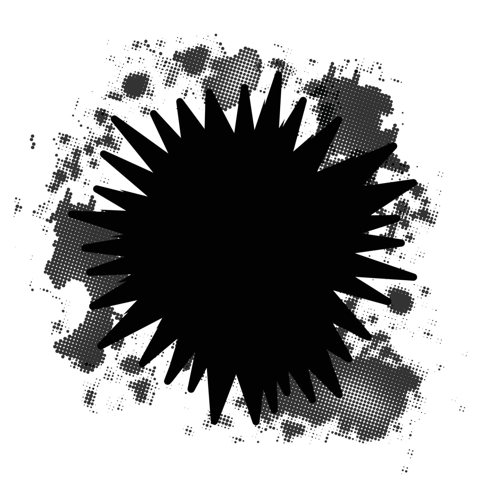 A comic cartoon style explosion in black isolated over a white background