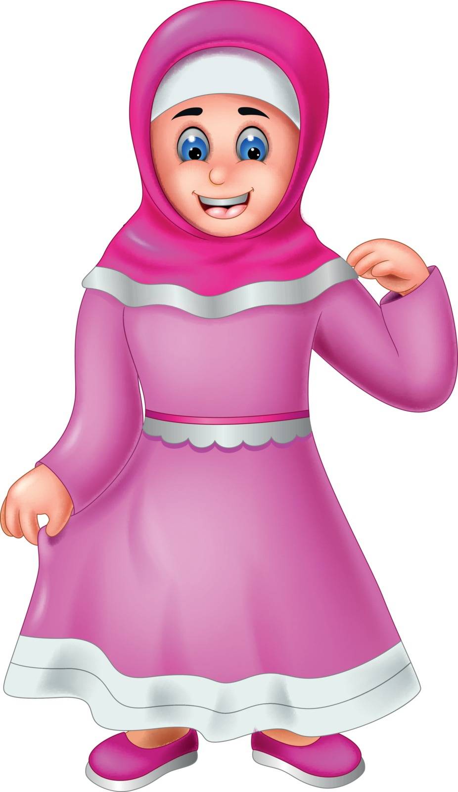 Beautiful Woman In Pink Dress and Pink Hijab Veil Cartoon for your design