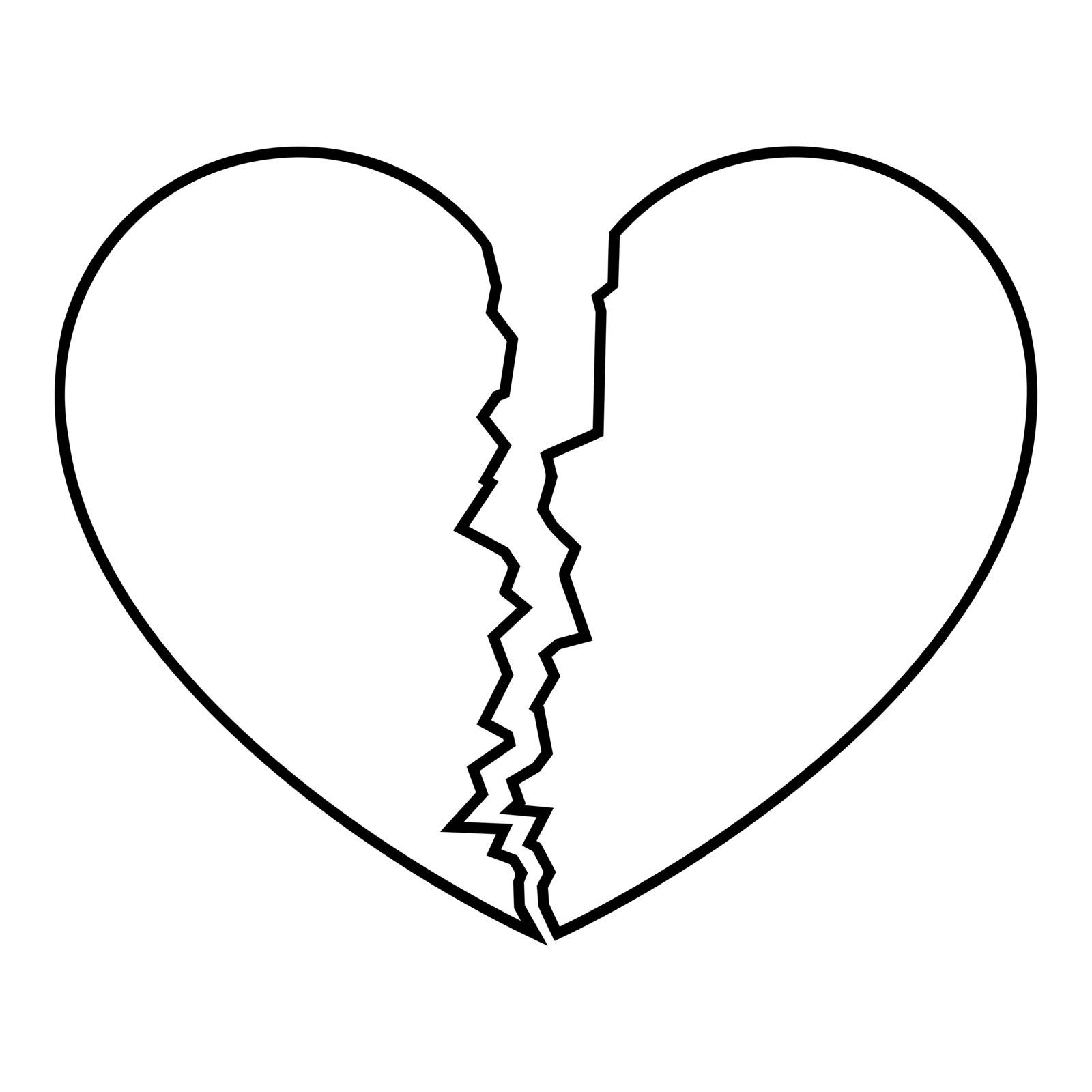 Broken heart icon outline black color vector illustration flat style simple image