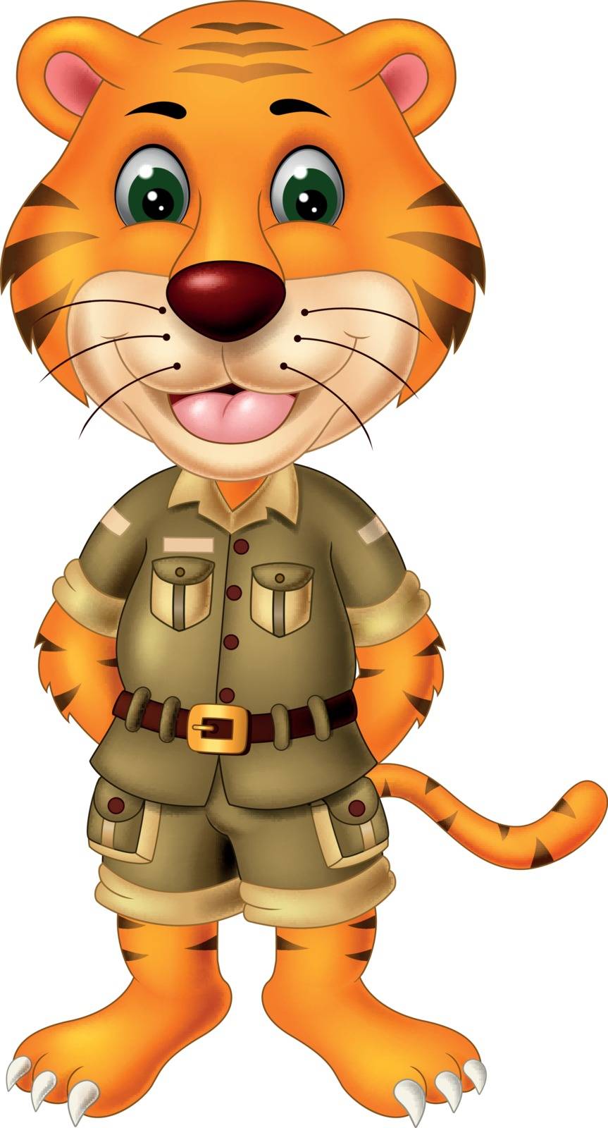 Funny Brown Tiger In Brown Suit Cartoon for your design