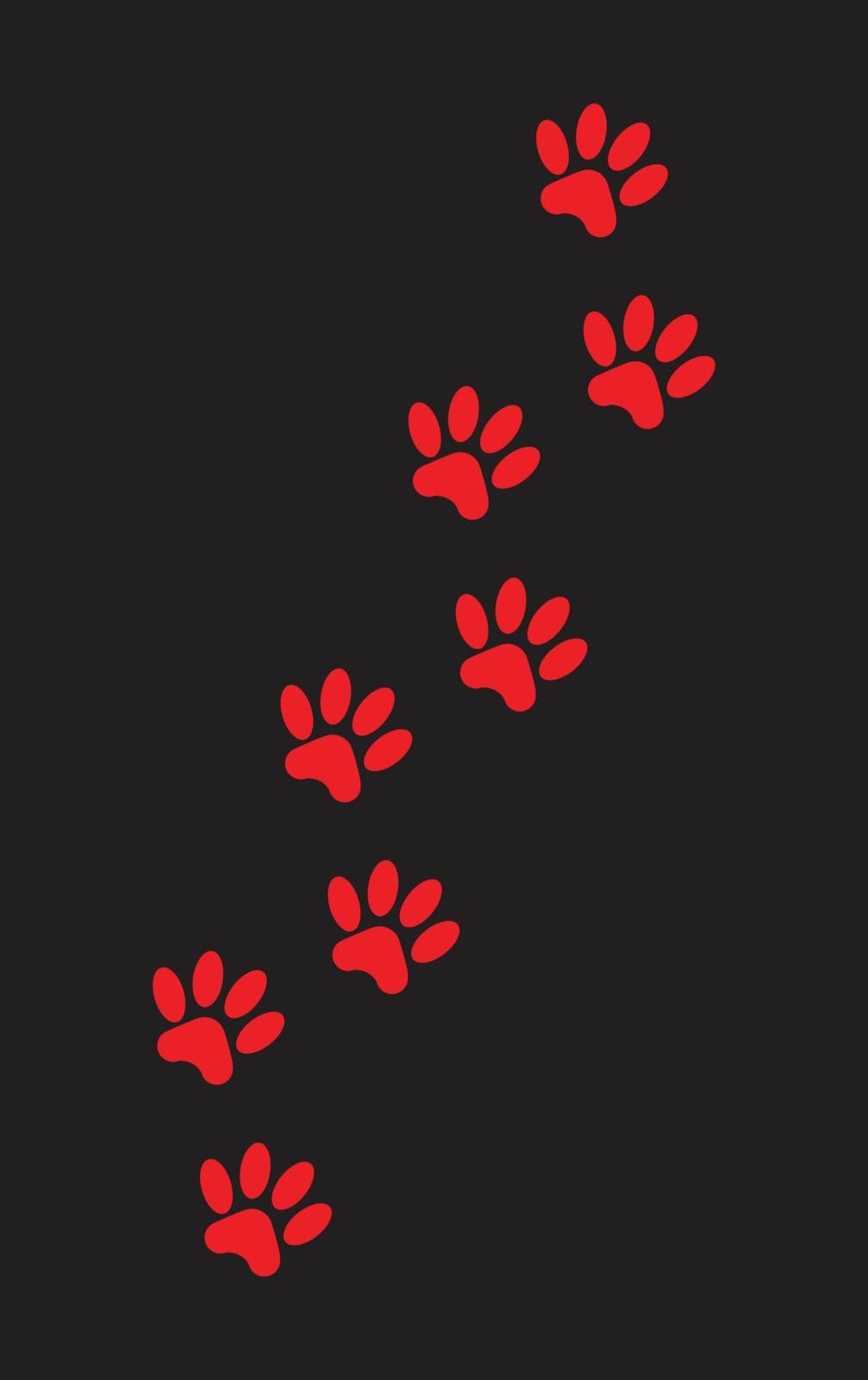 A set of canine paw prints in red on black