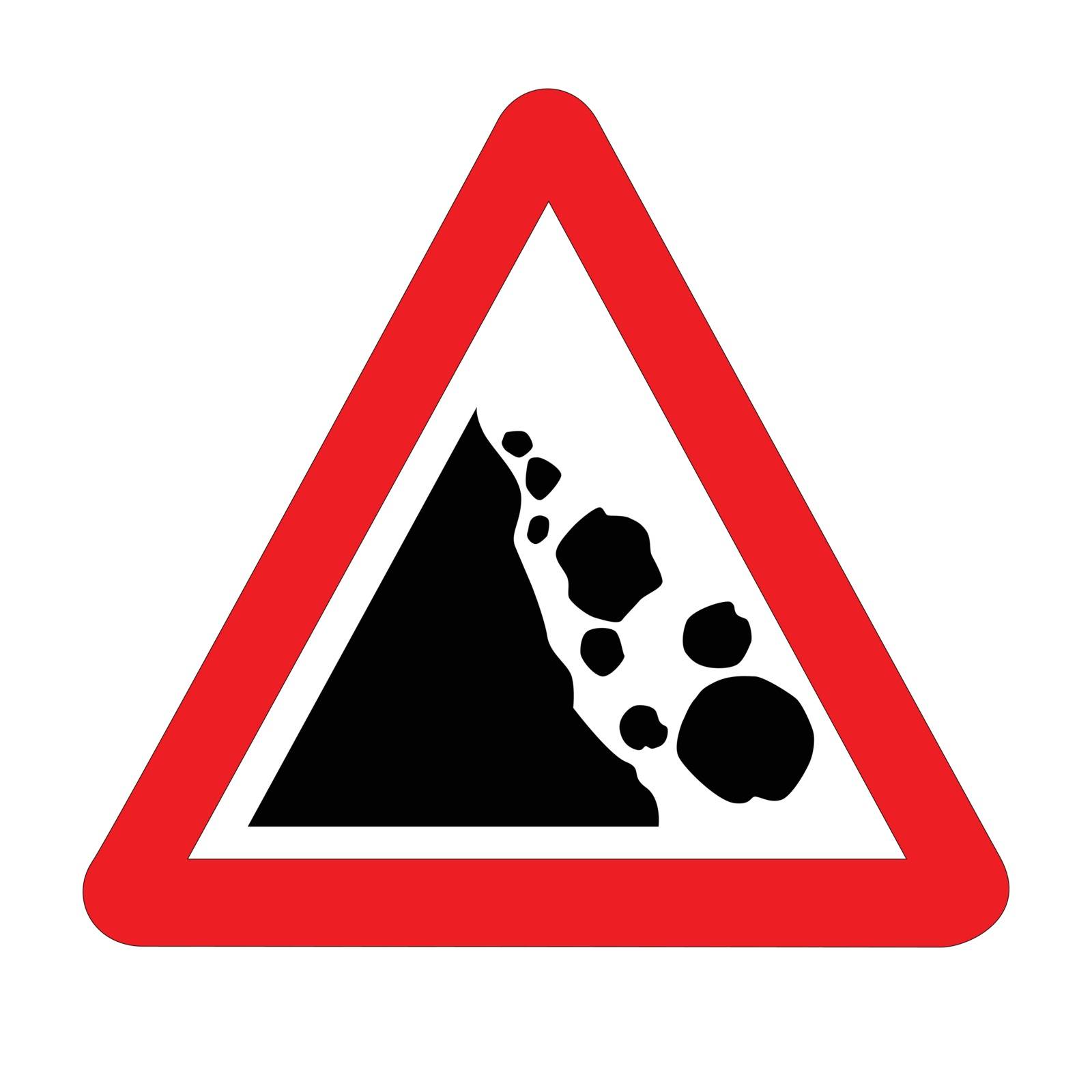 Danger Falling Rocks Traffic Sign Isolated by Bigalbaloo