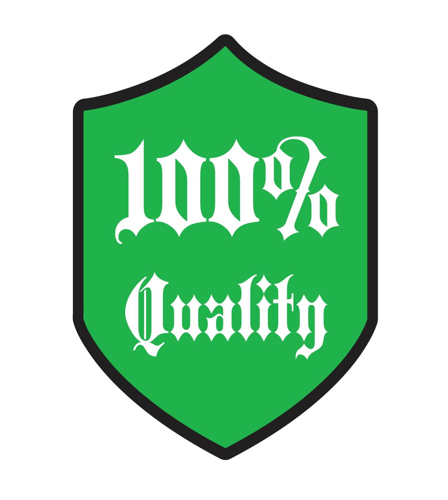A green quality guarenteed sticker over a white background with white text