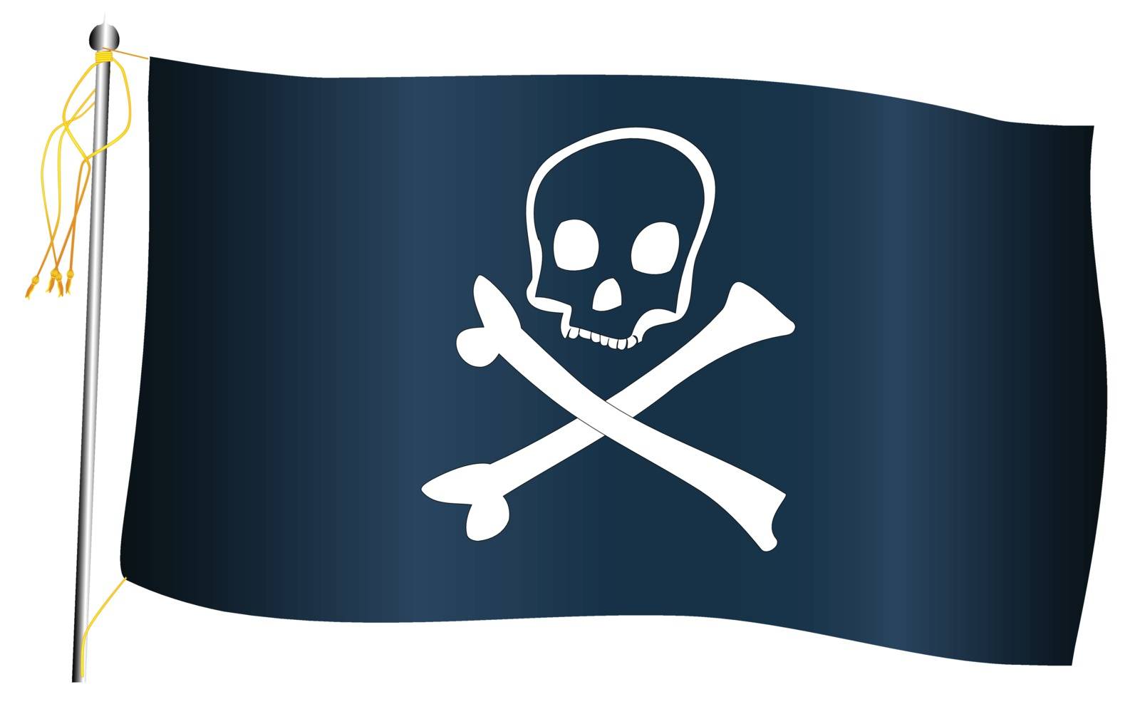 Skull and Crossbones pirate flag flag set against against a white background.